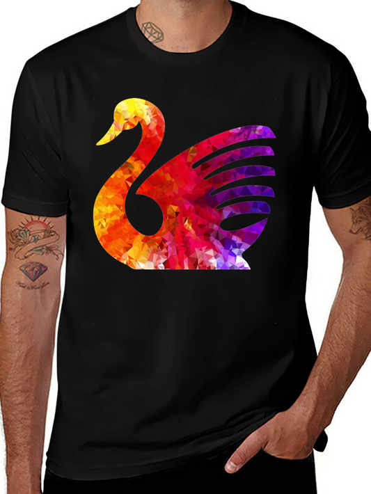 Geometric Swan Graphic T-Shirt - Stylish Bird Tee
