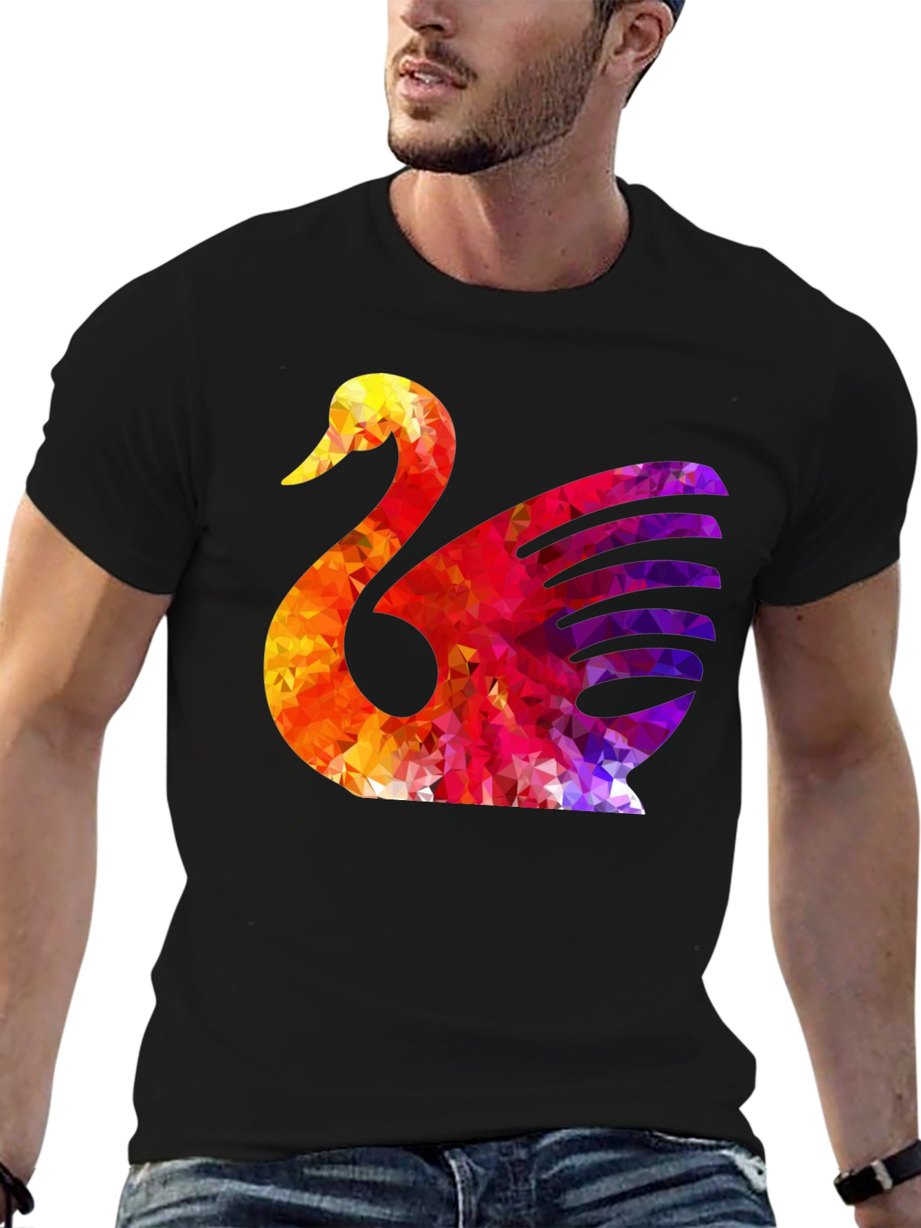 Geometric Swan Graphic T-Shirt - Stylish Bird Tee