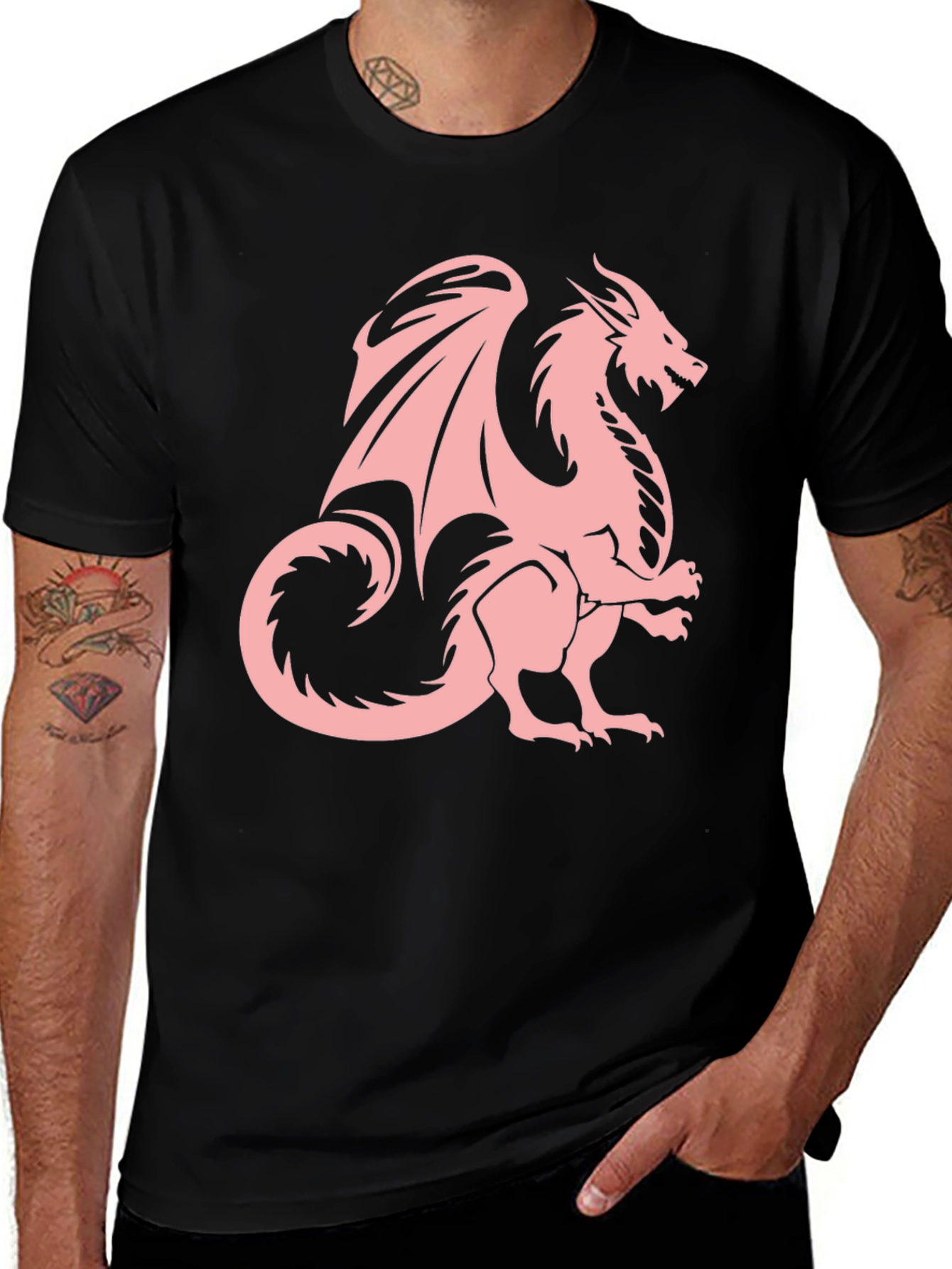 Black T-Shirt with Pink Dragon Graphic