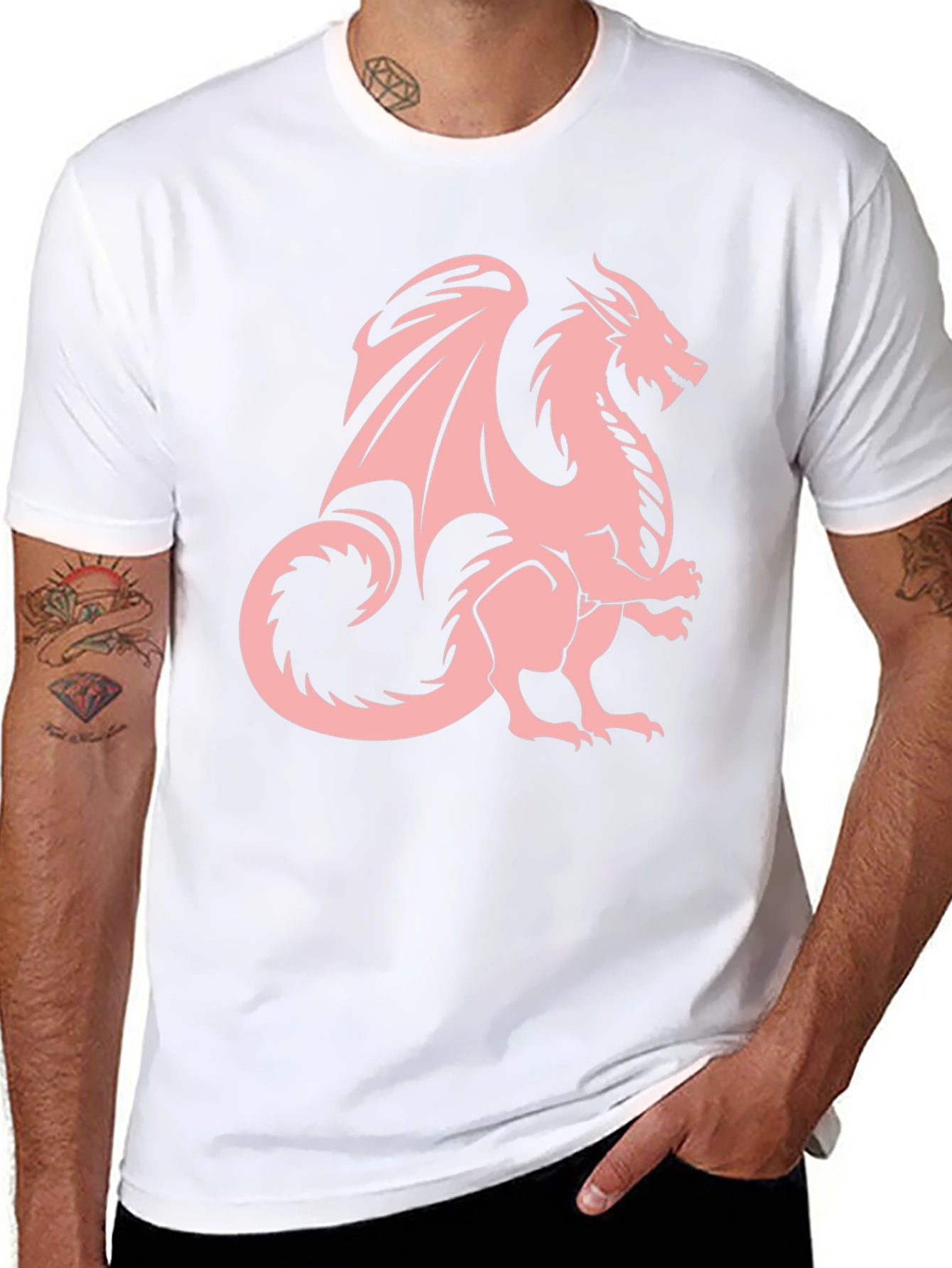 Black T-Shirt with Pink Dragon Graphic