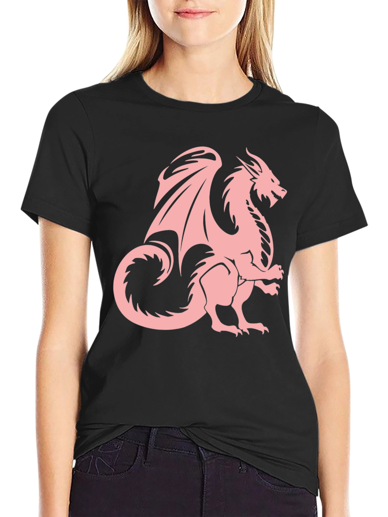 Black T-Shirt with Pink Dragon Graphic