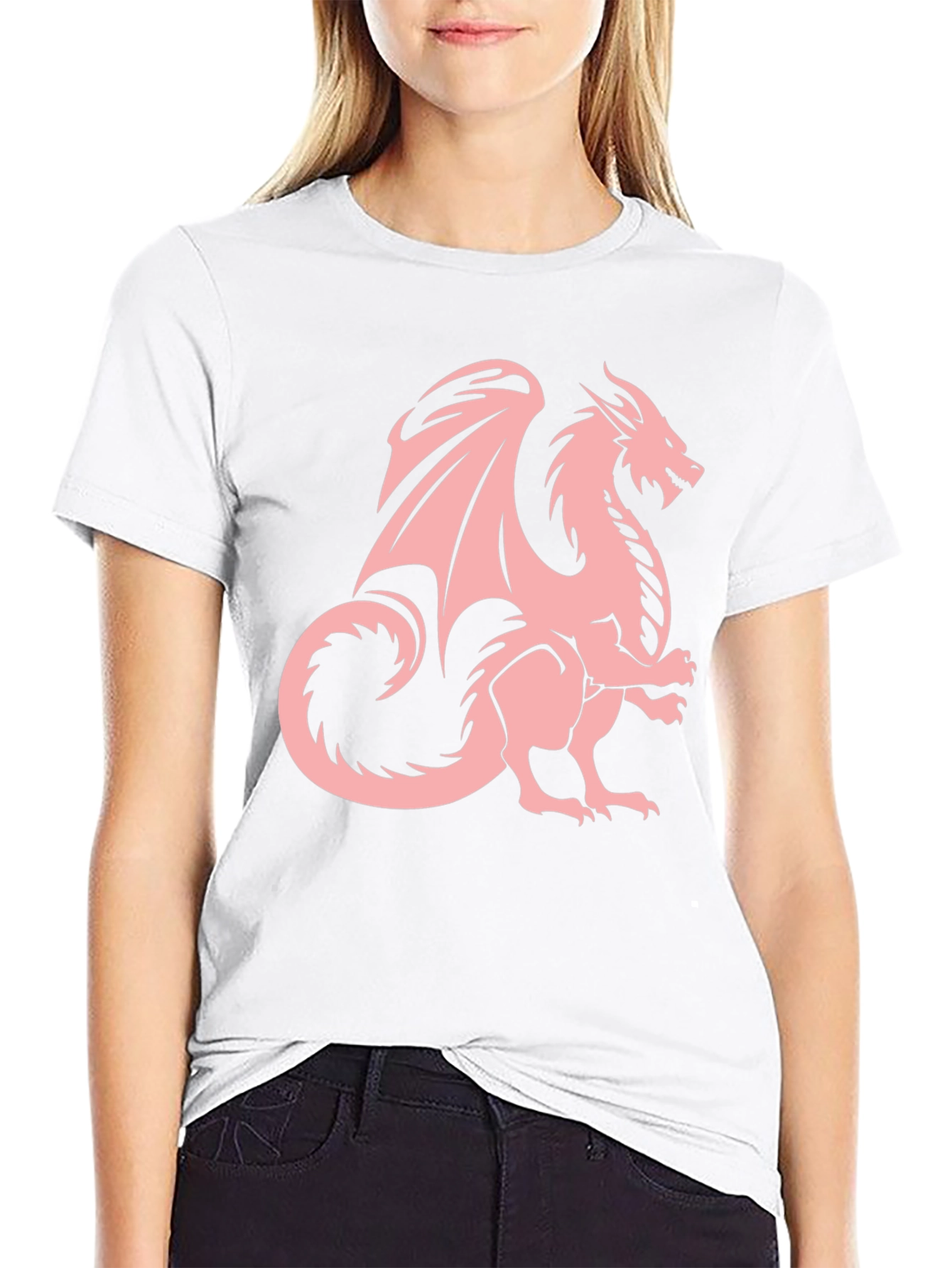 Black T-Shirt with Pink Dragon Graphic