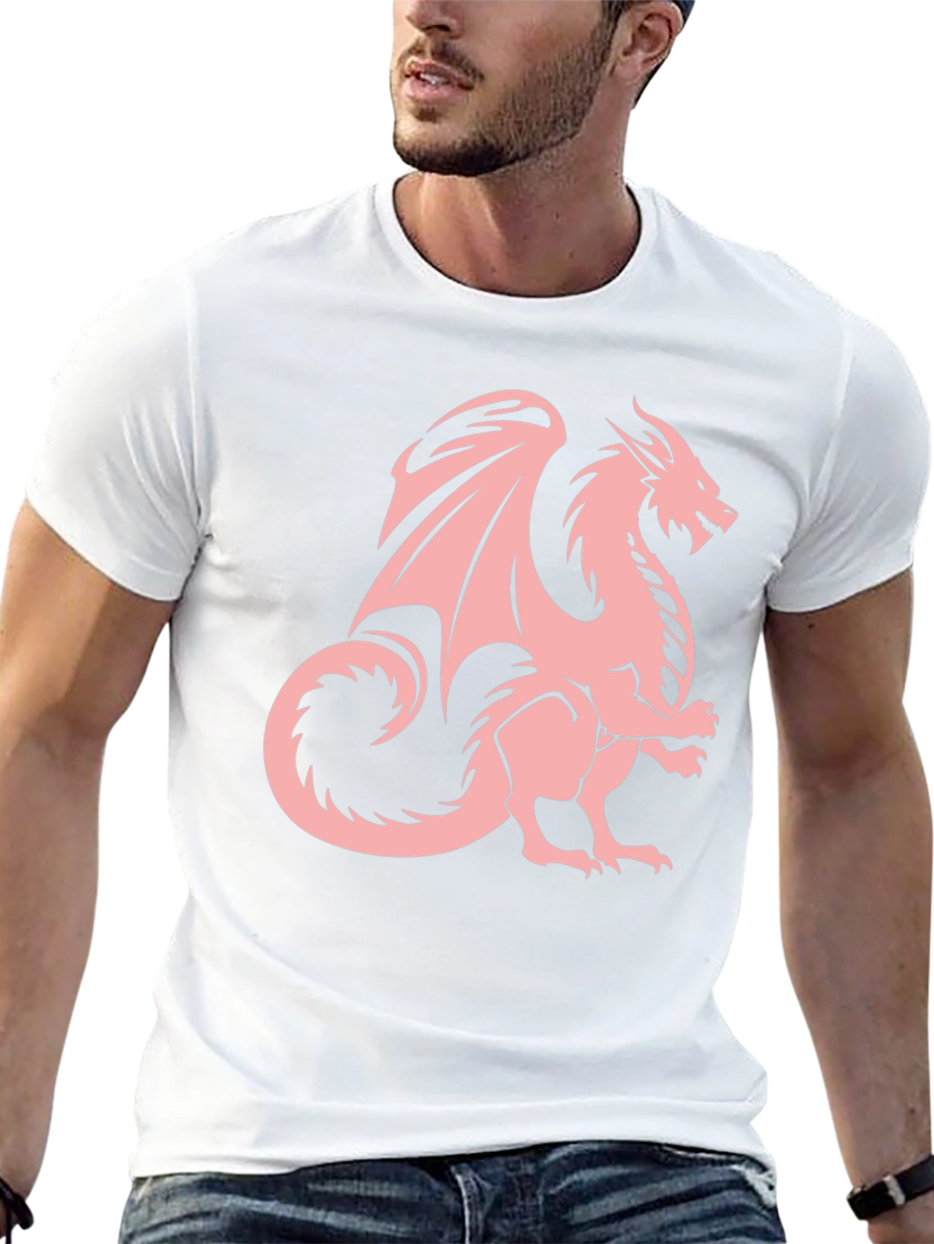 Black T-Shirt with Pink Dragon Graphic