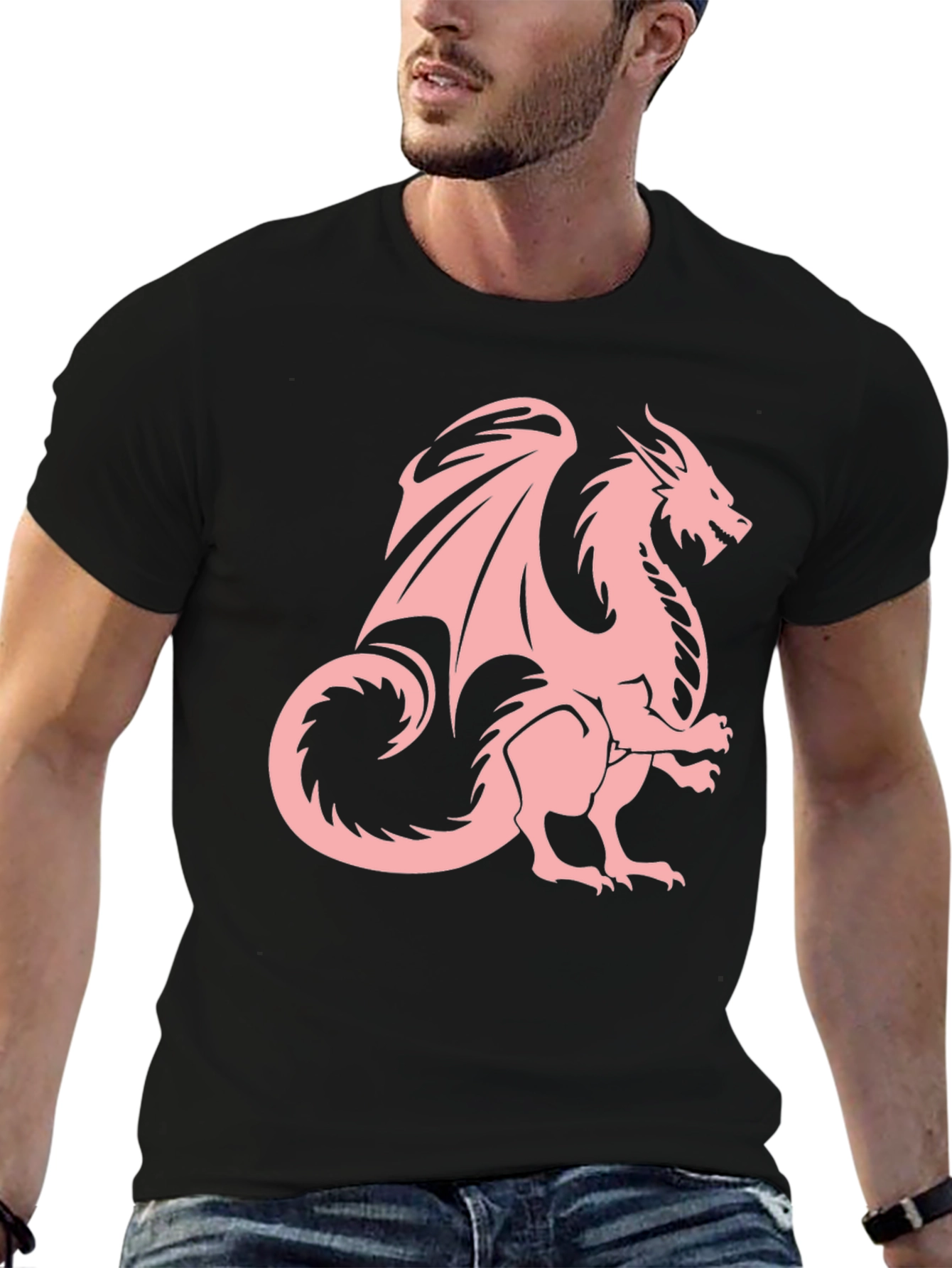 Black T-Shirt with Pink Dragon Graphic