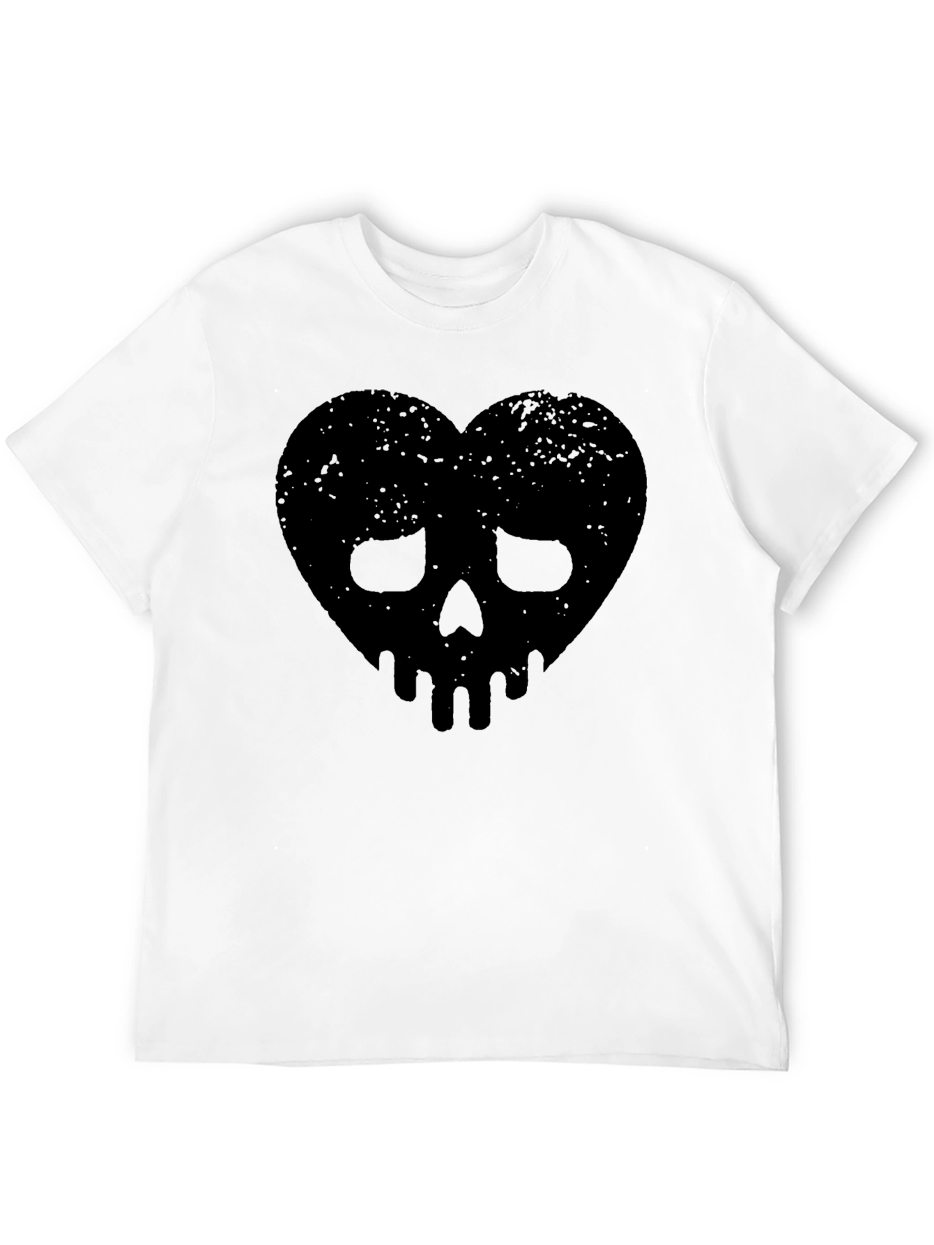 Edgy Heart Skull Graphic Tee - Black Cotton Blend