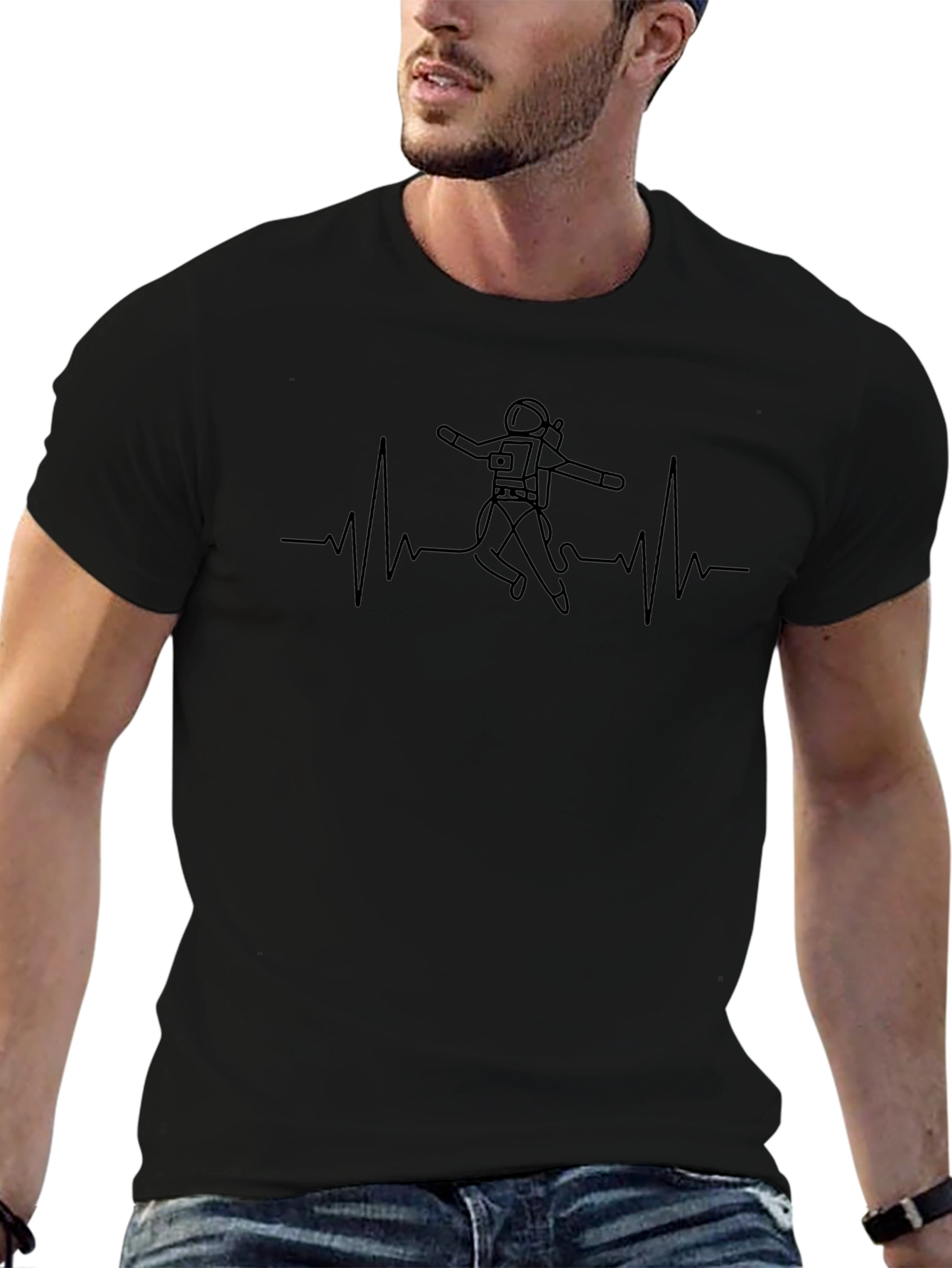 Astronaut Heartbeat Black Graphic Tee