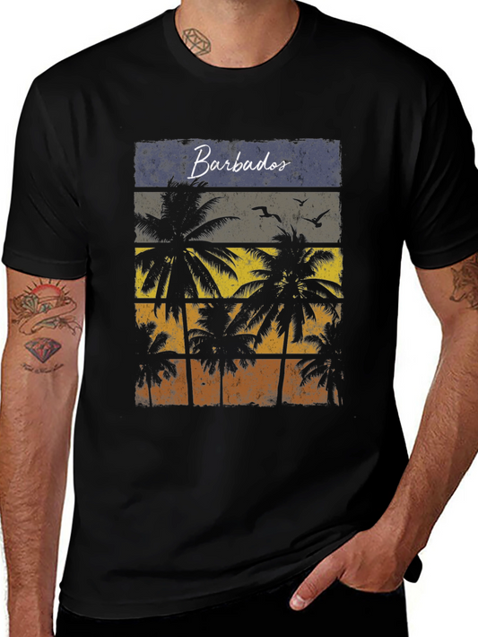 Barbados Sunset Palm Tree T-Shirt - Island Vibes