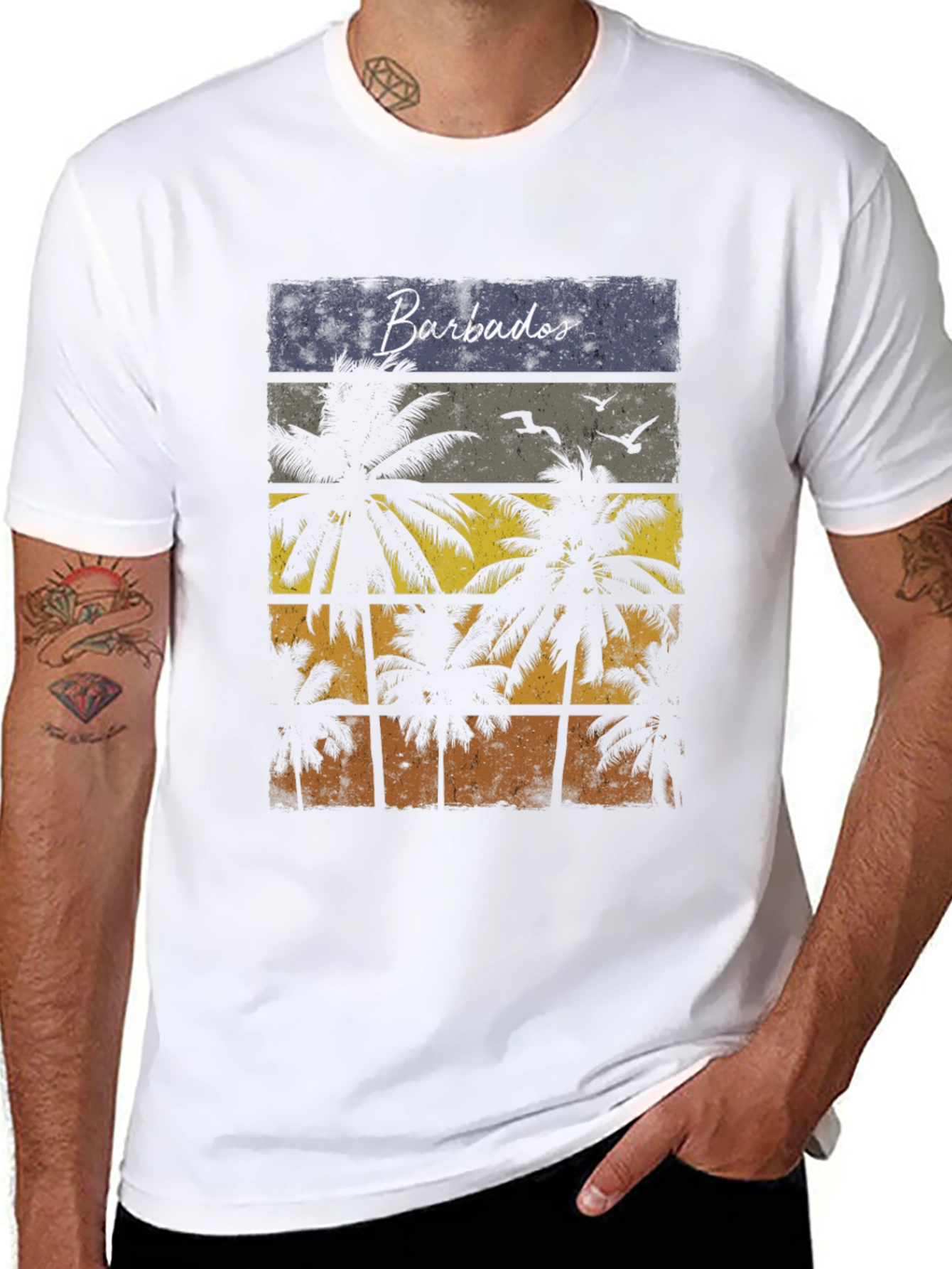 Barbados Sunset Palm Tree T-Shirt - Island Vibes