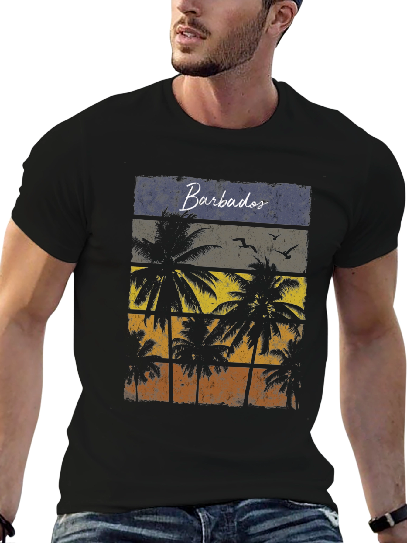 Barbados Sunset Palm Tree T-Shirt - Island Vibes