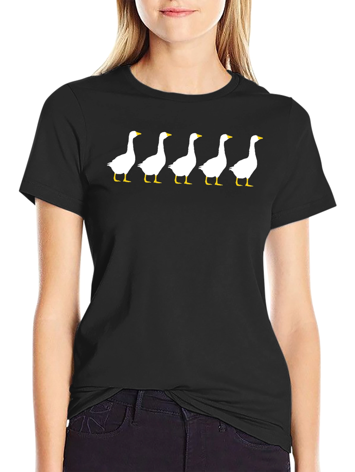 Five Geese Graphic T-Shirt - Black Cotton Tee