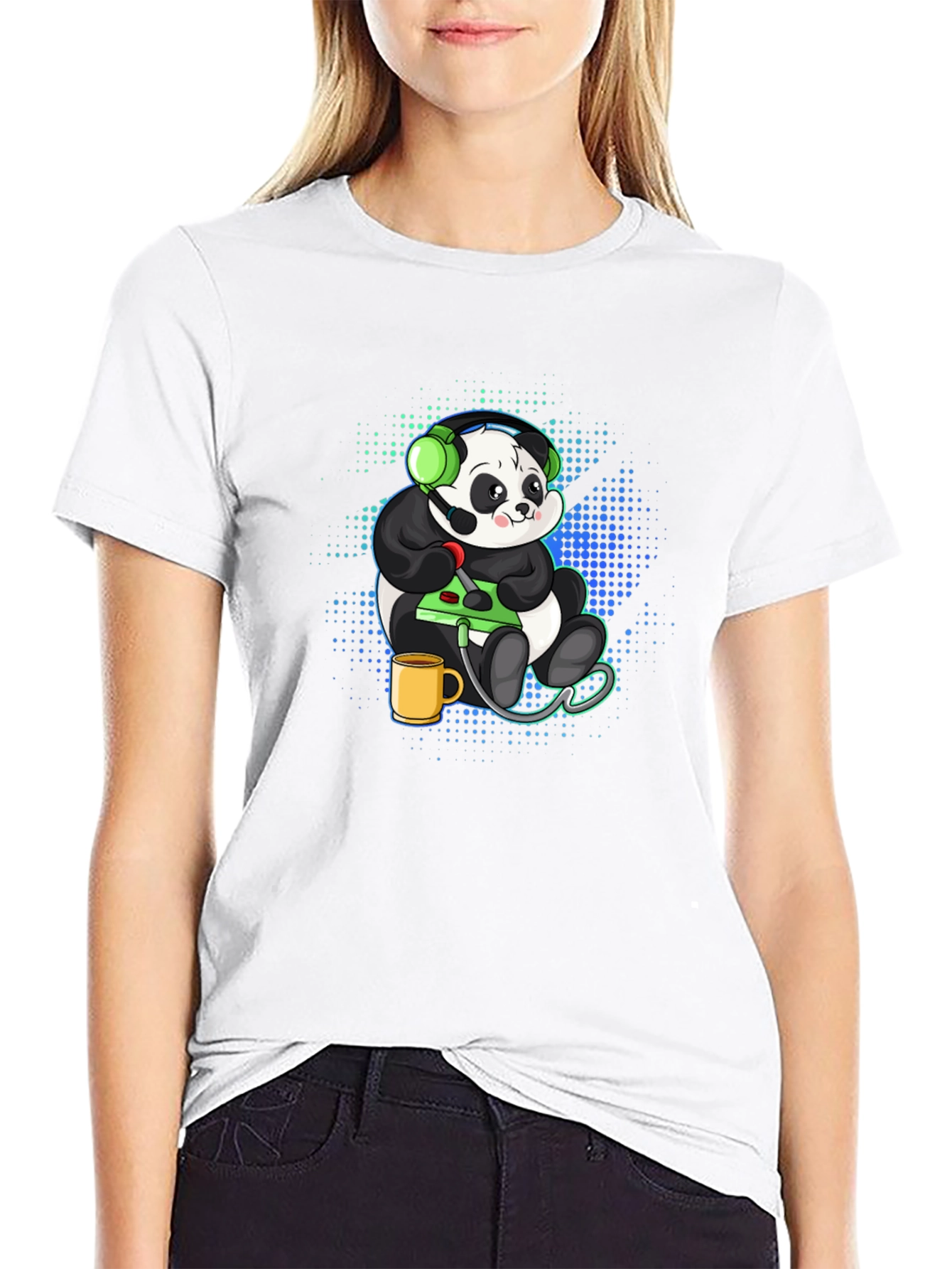 Gamer Panda Graphic Tee - Black Cotton T-Shirt