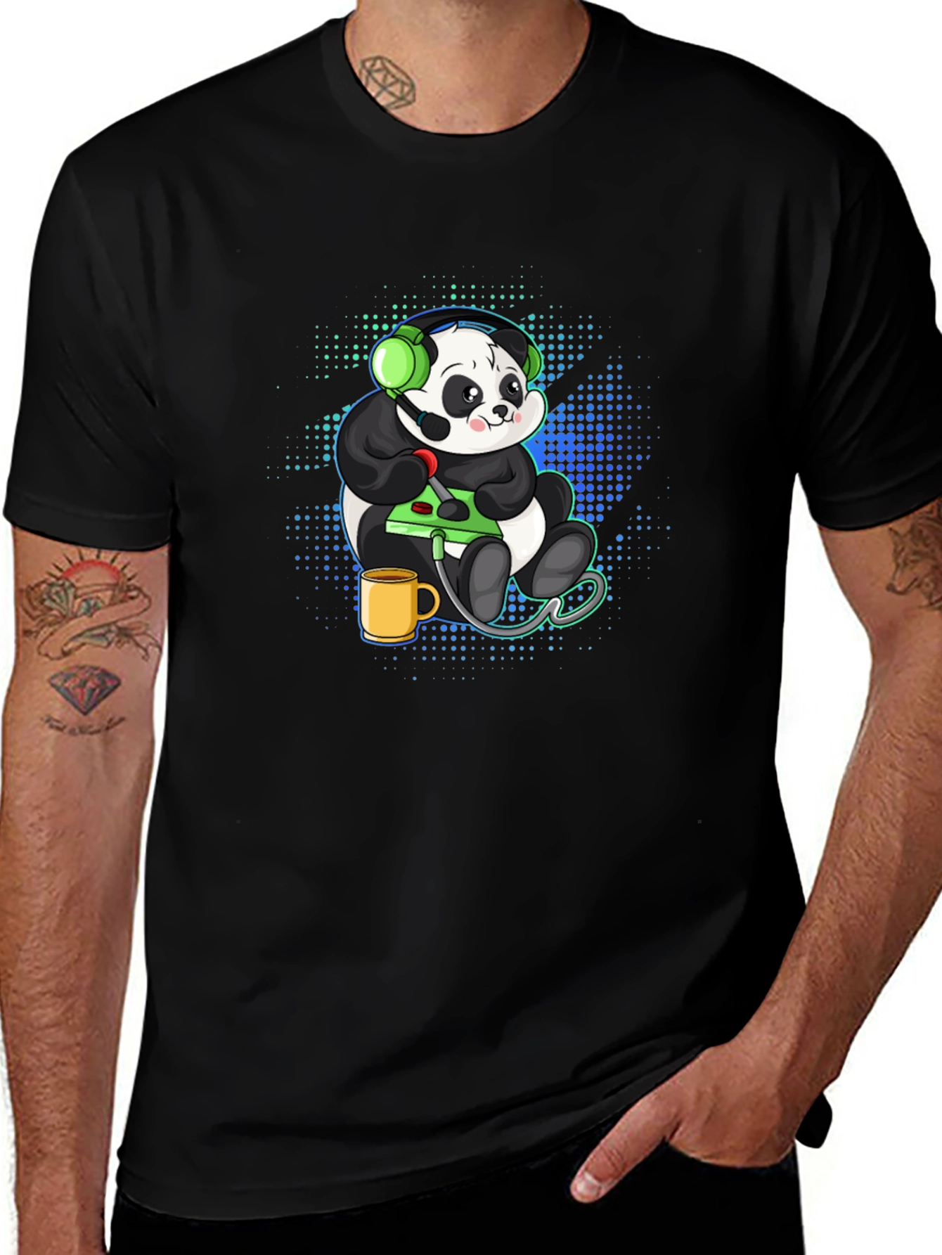 Gamer Panda Graphic Tee - Black Cotton T-Shirt