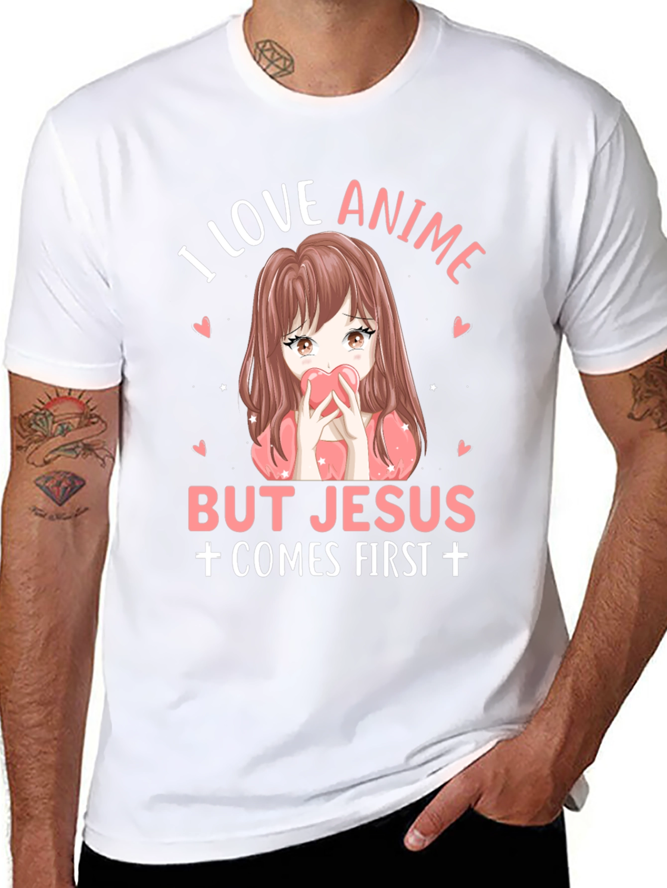 I Love Anime But Jesus Comes First Black T-Shirt