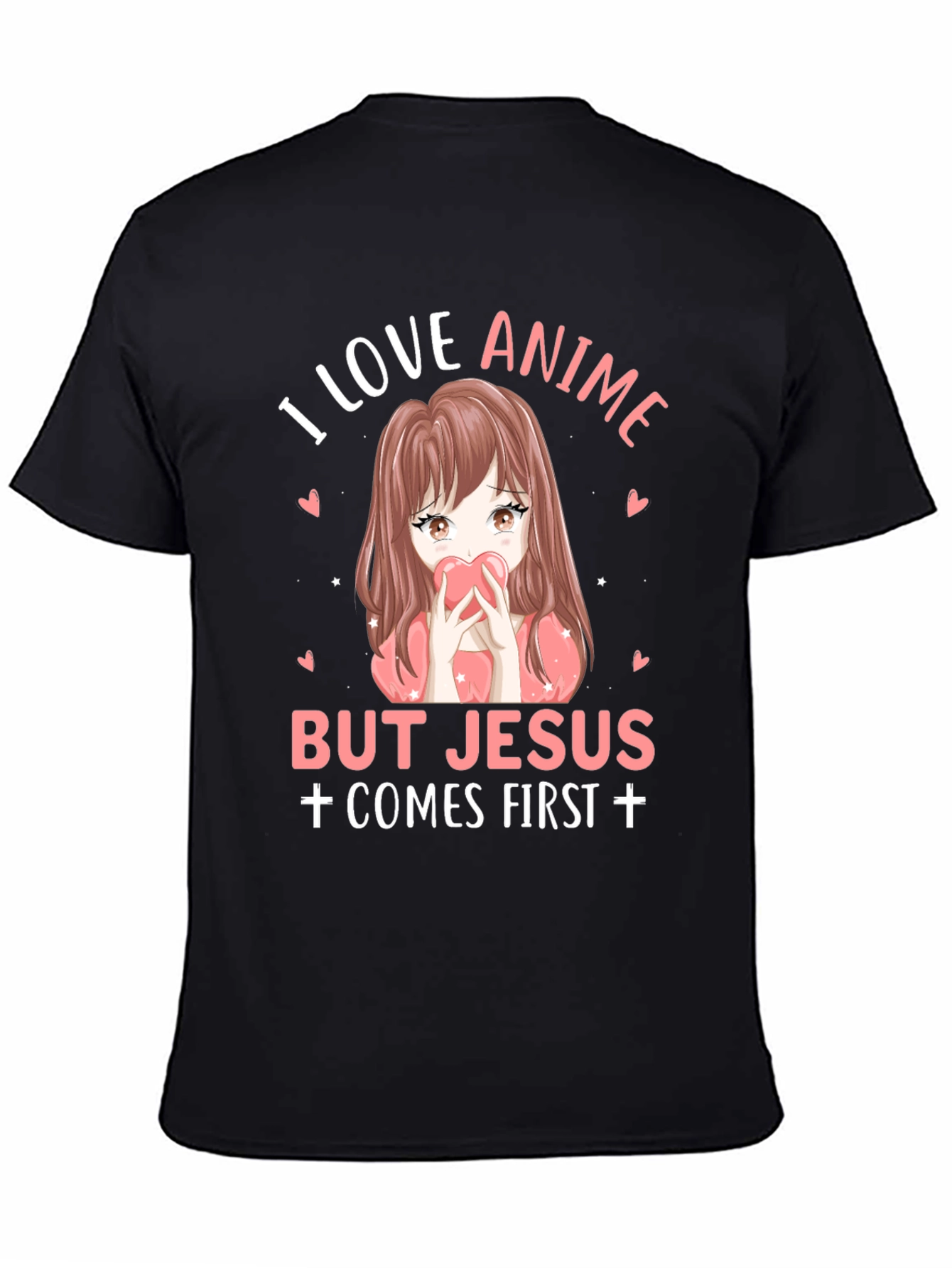 I Love Anime But Jesus Comes First Black T-Shirt