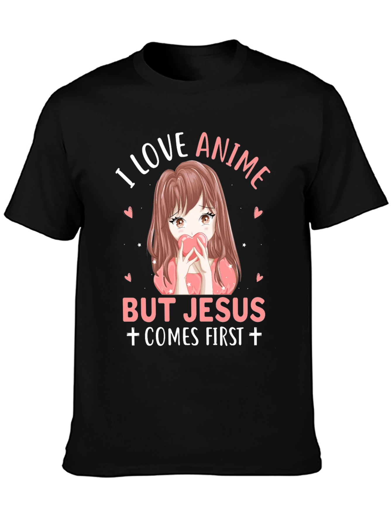 I Love Anime But Jesus Comes First Black T-Shirt