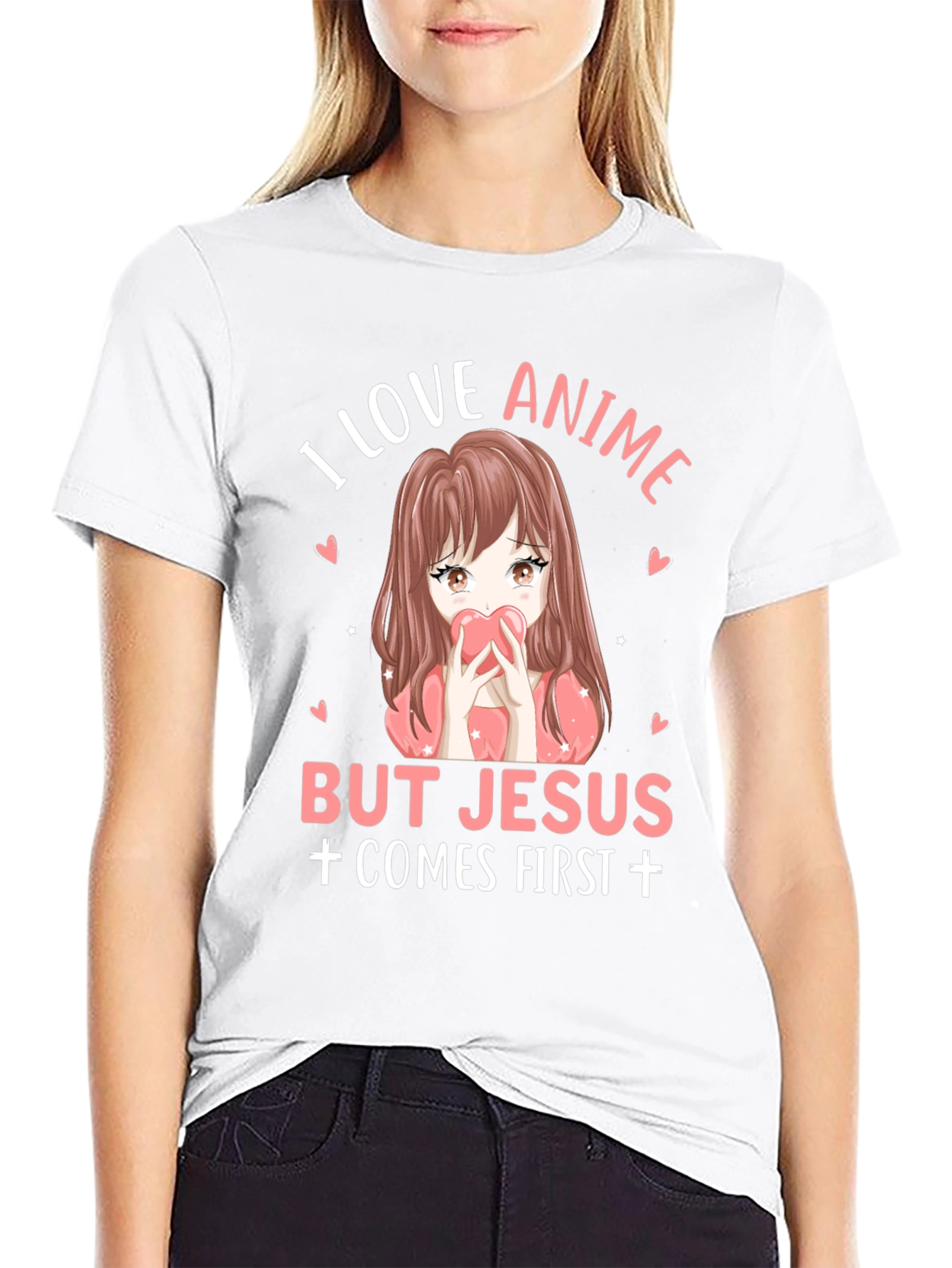 I Love Anime But Jesus Comes First Black T-Shirt