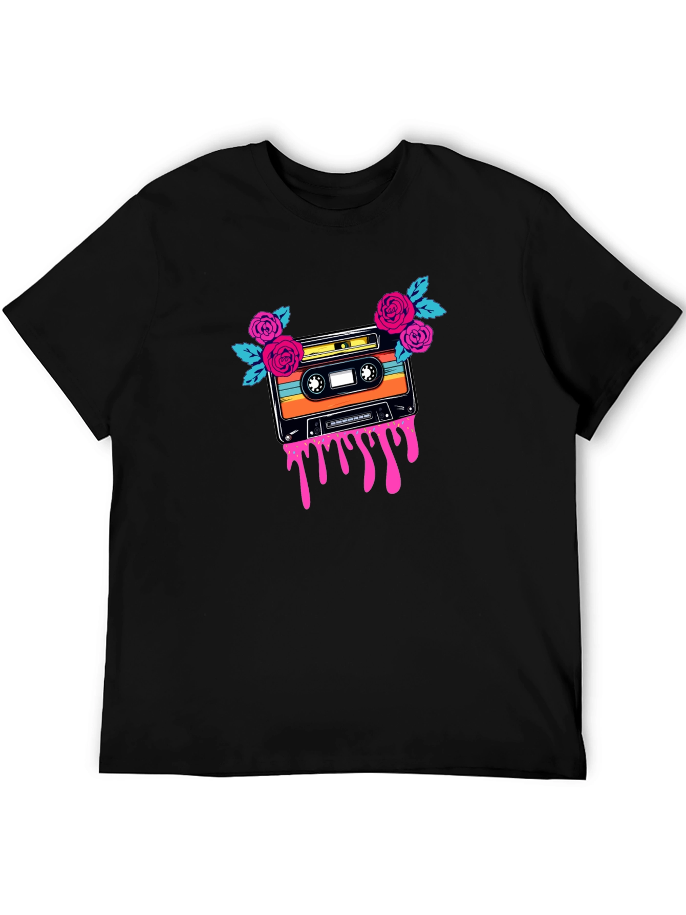 Retro Cassette & Roses Graphic Tee