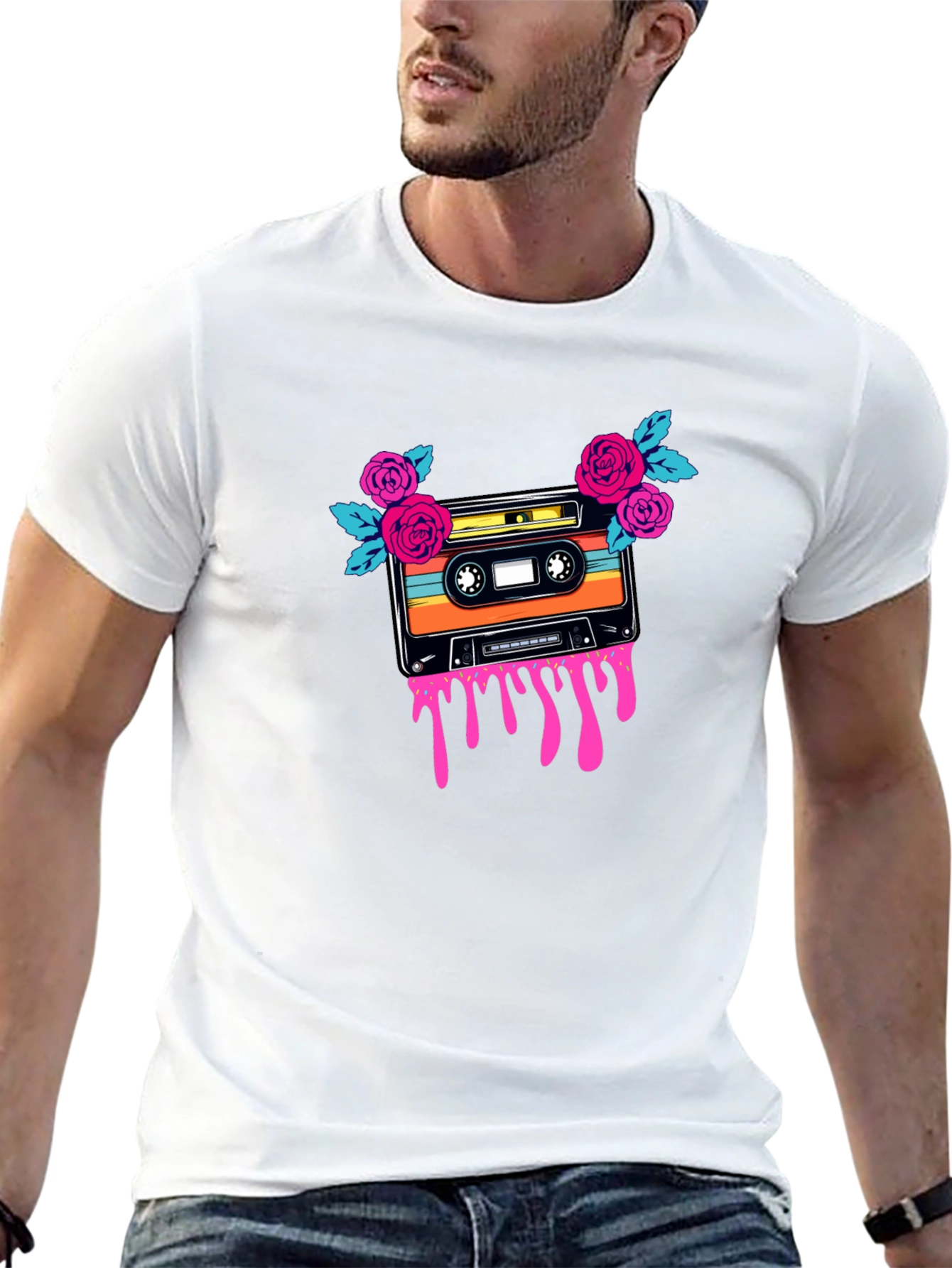 Retro Cassette & Roses Graphic Tee