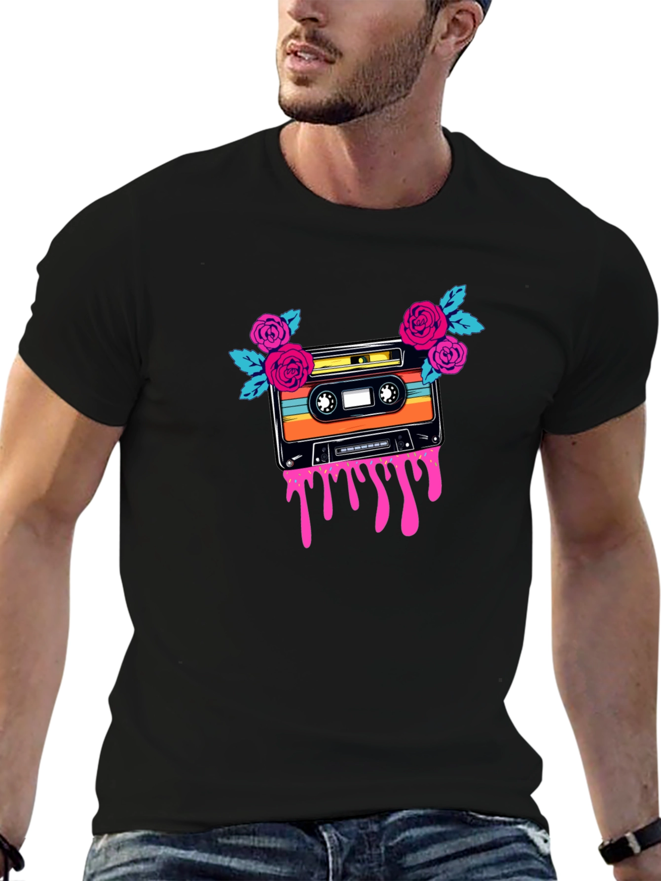 Retro Cassette & Roses Graphic Tee