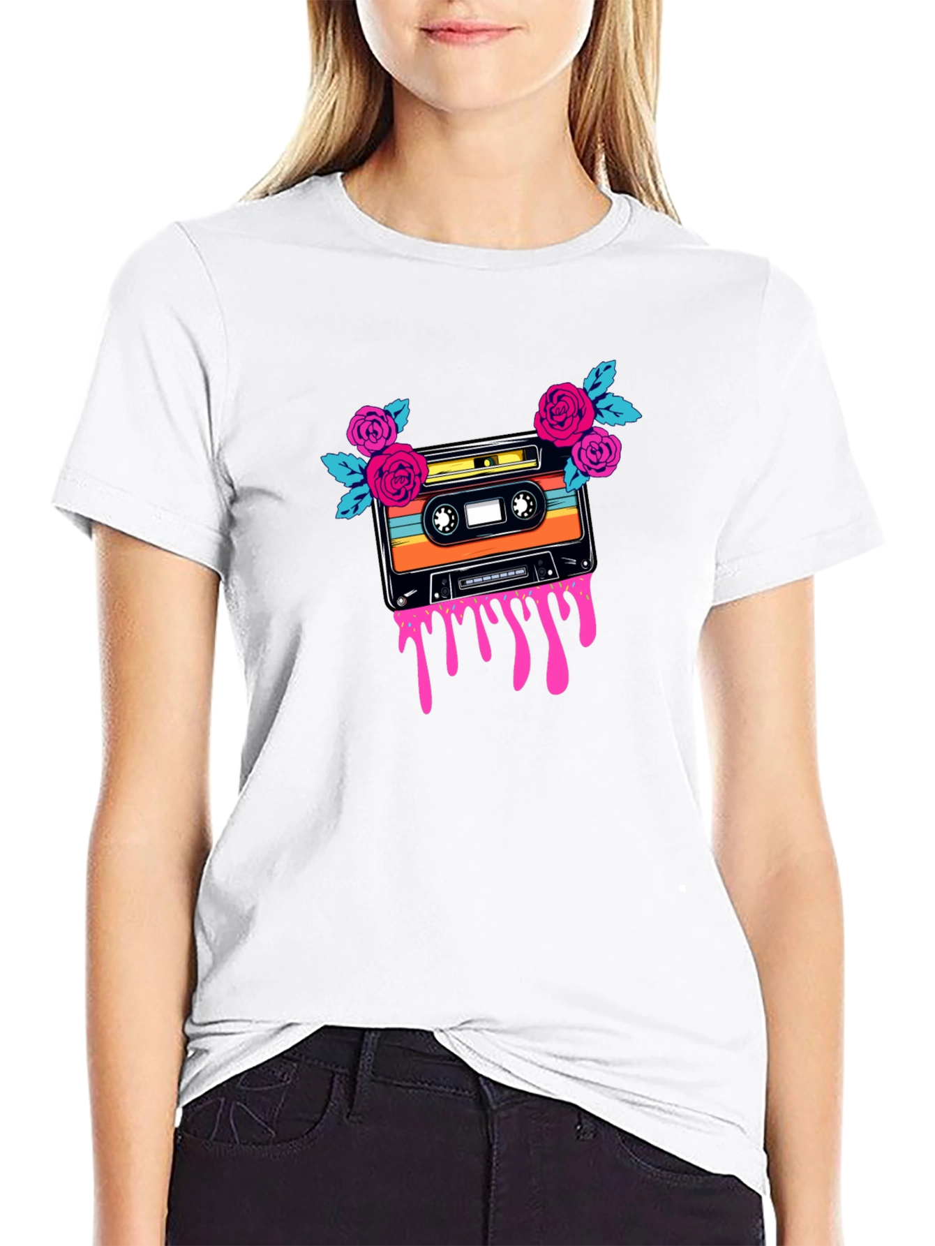 Retro Cassette & Roses Graphic Tee