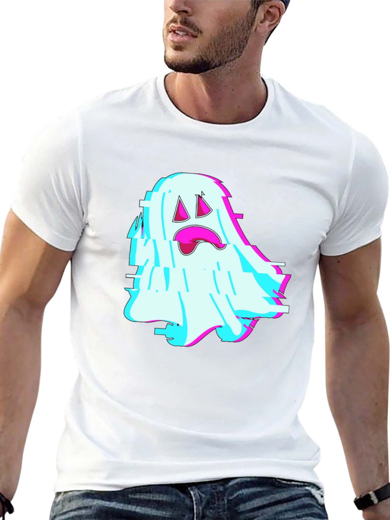Glitch Ghost Graphic Tee - Soft Black Cotton Blend