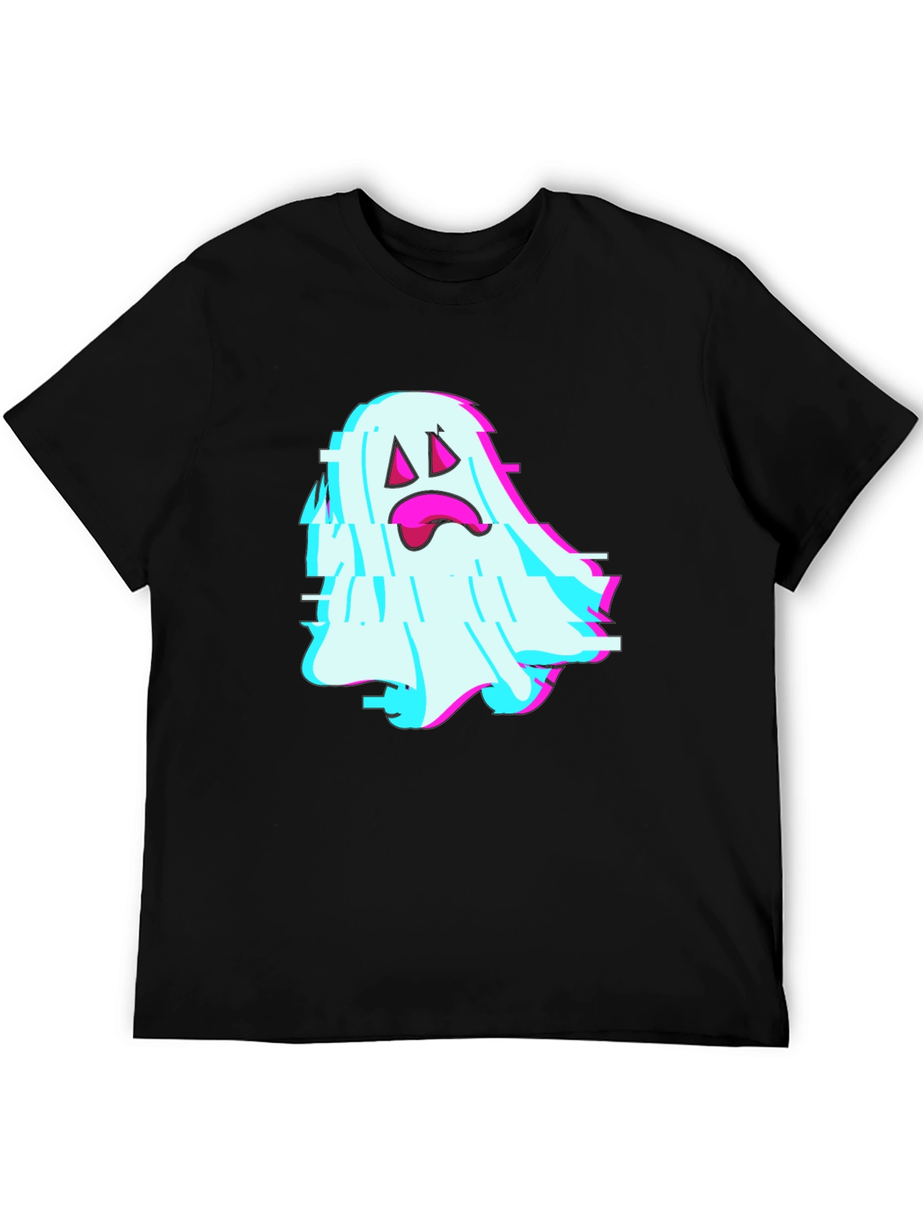 Glitch Ghost Graphic Tee - Soft Black Cotton Blend
