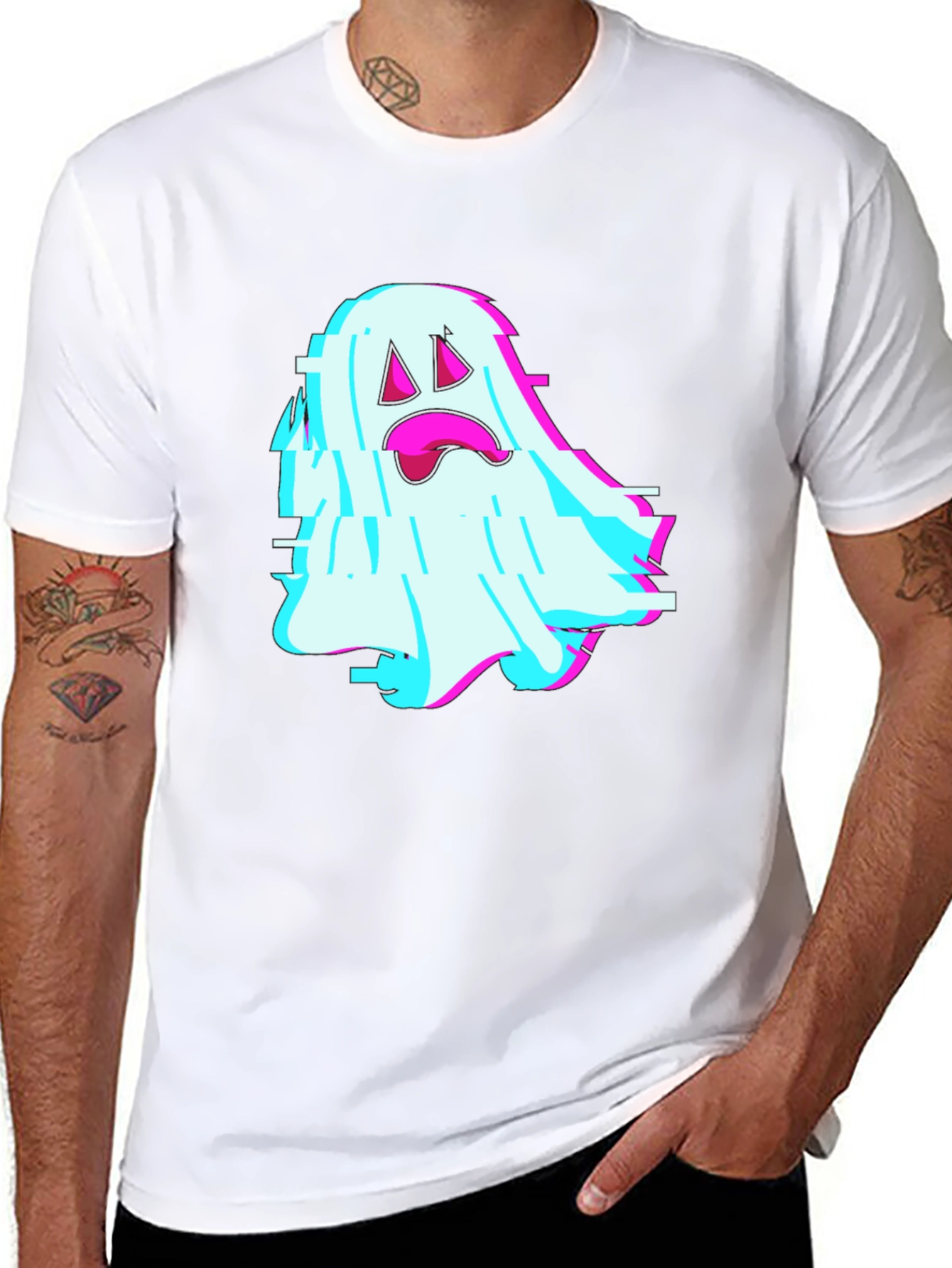 Glitch Ghost Graphic Tee - Soft Black Cotton Blend