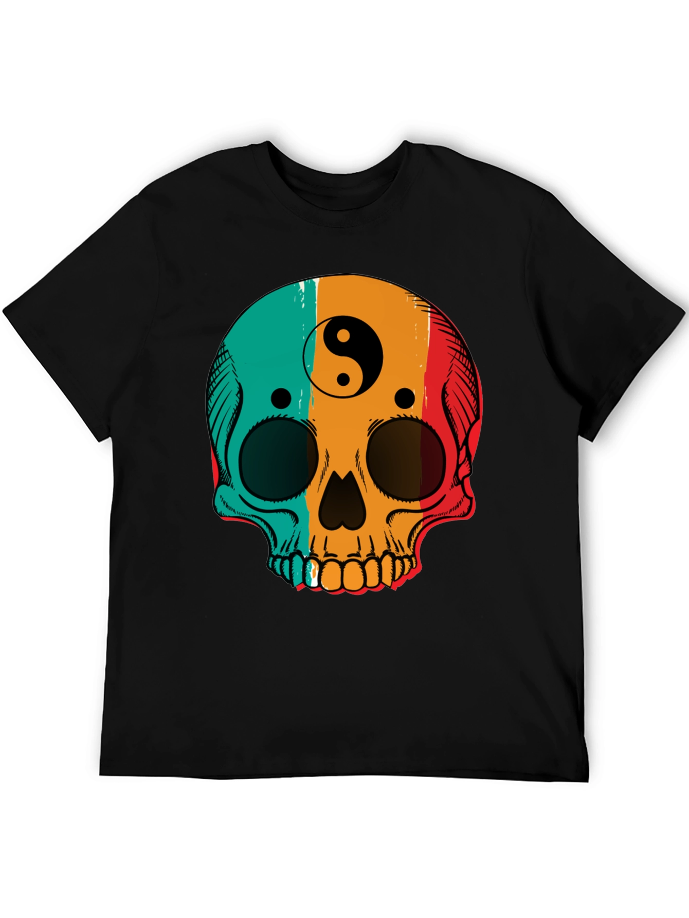 Yin Yang Skull Graphic Tee - Mens Black T-Shirt