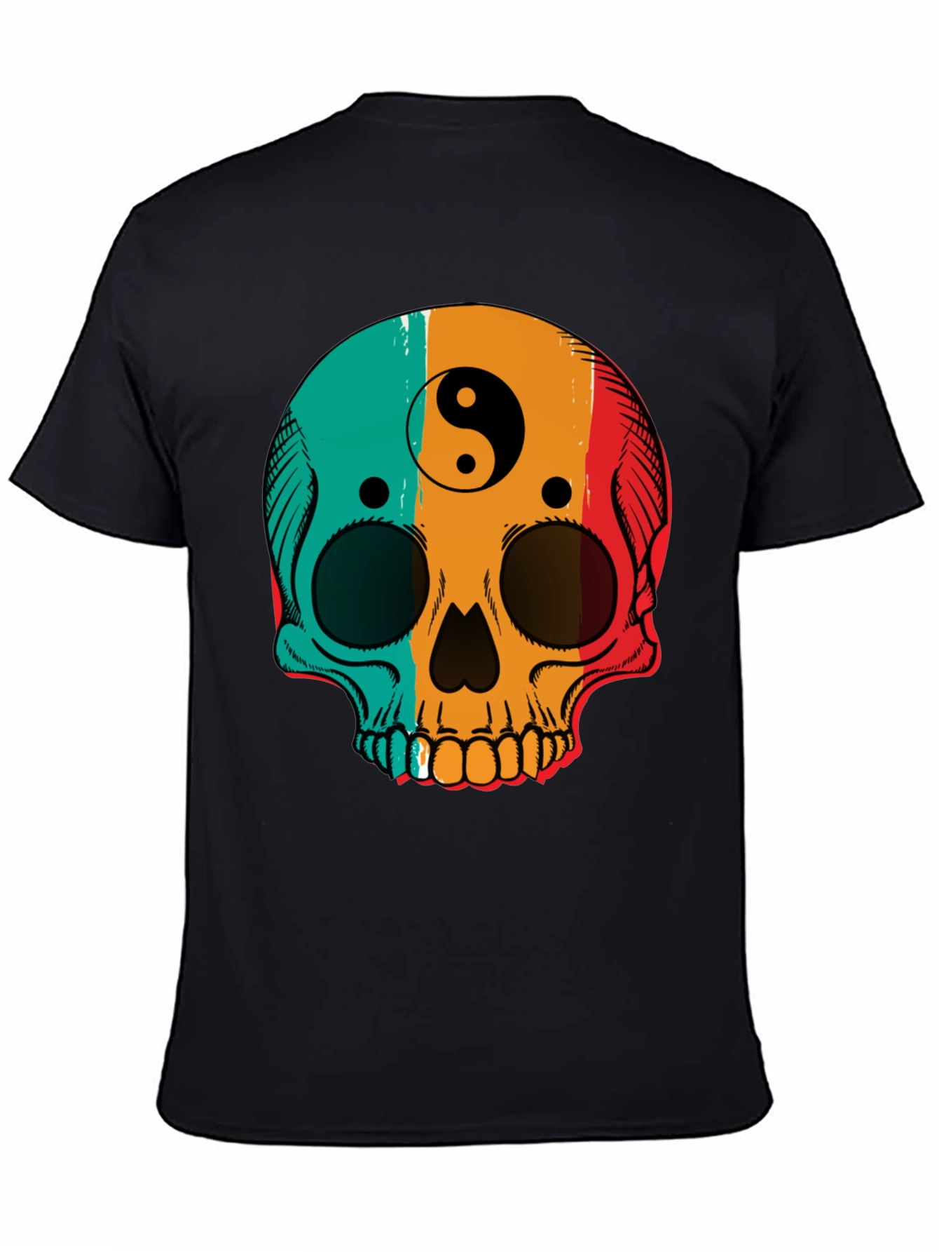 Yin Yang Skull Graphic Tee - Mens Black T-Shirt