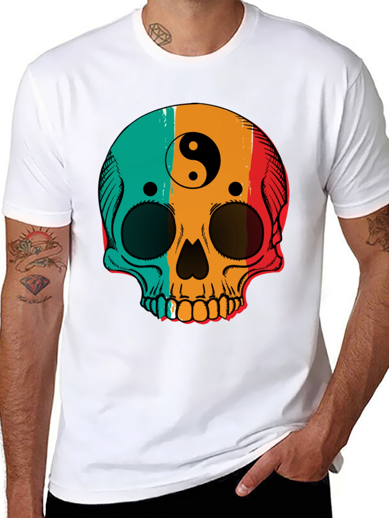 Yin Yang Skull Graphic Tee - Mens Black T-Shirt