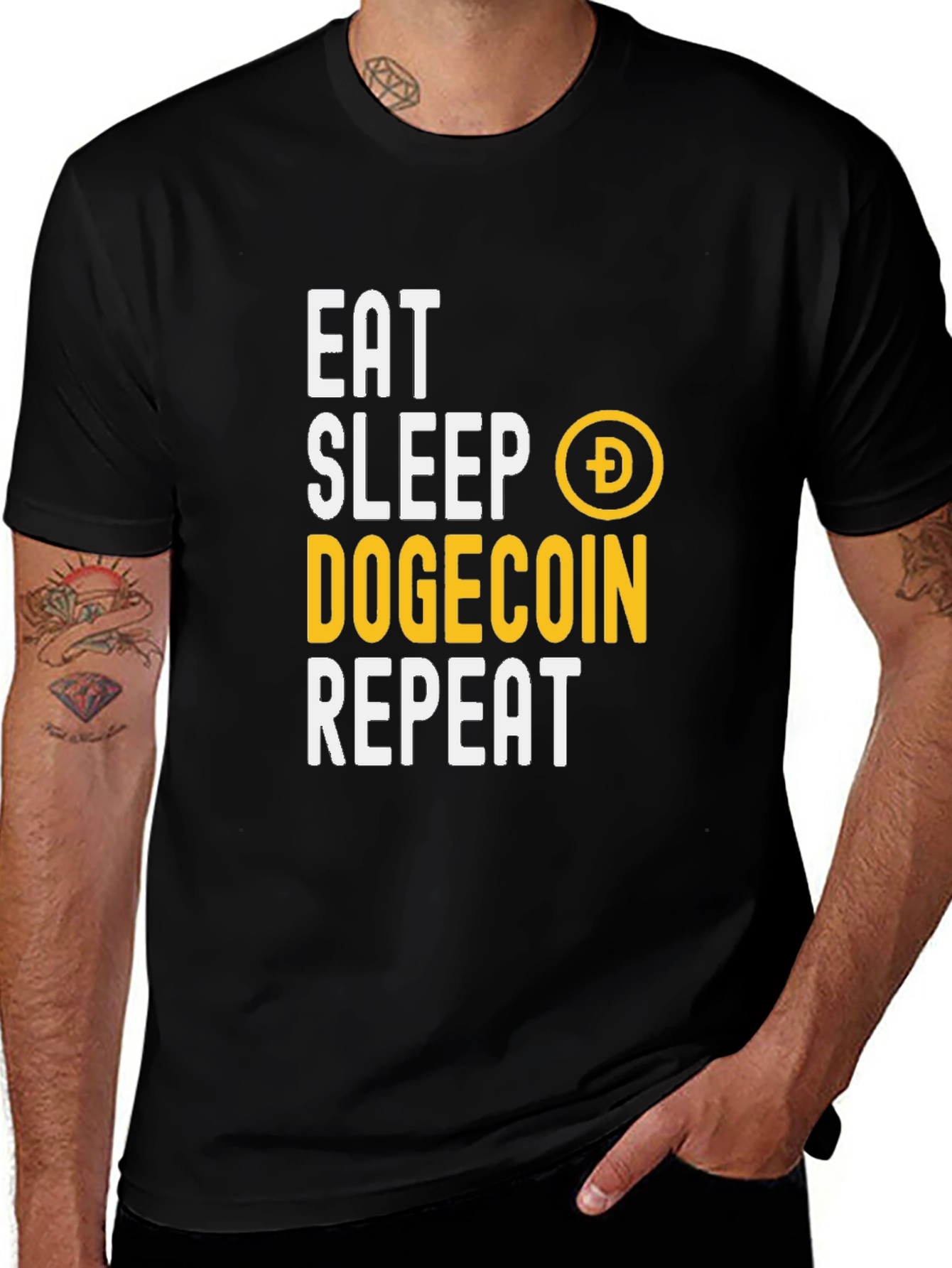Eat Sleep Dogecoin Repeat Graphic Tee - Crypto Shirt