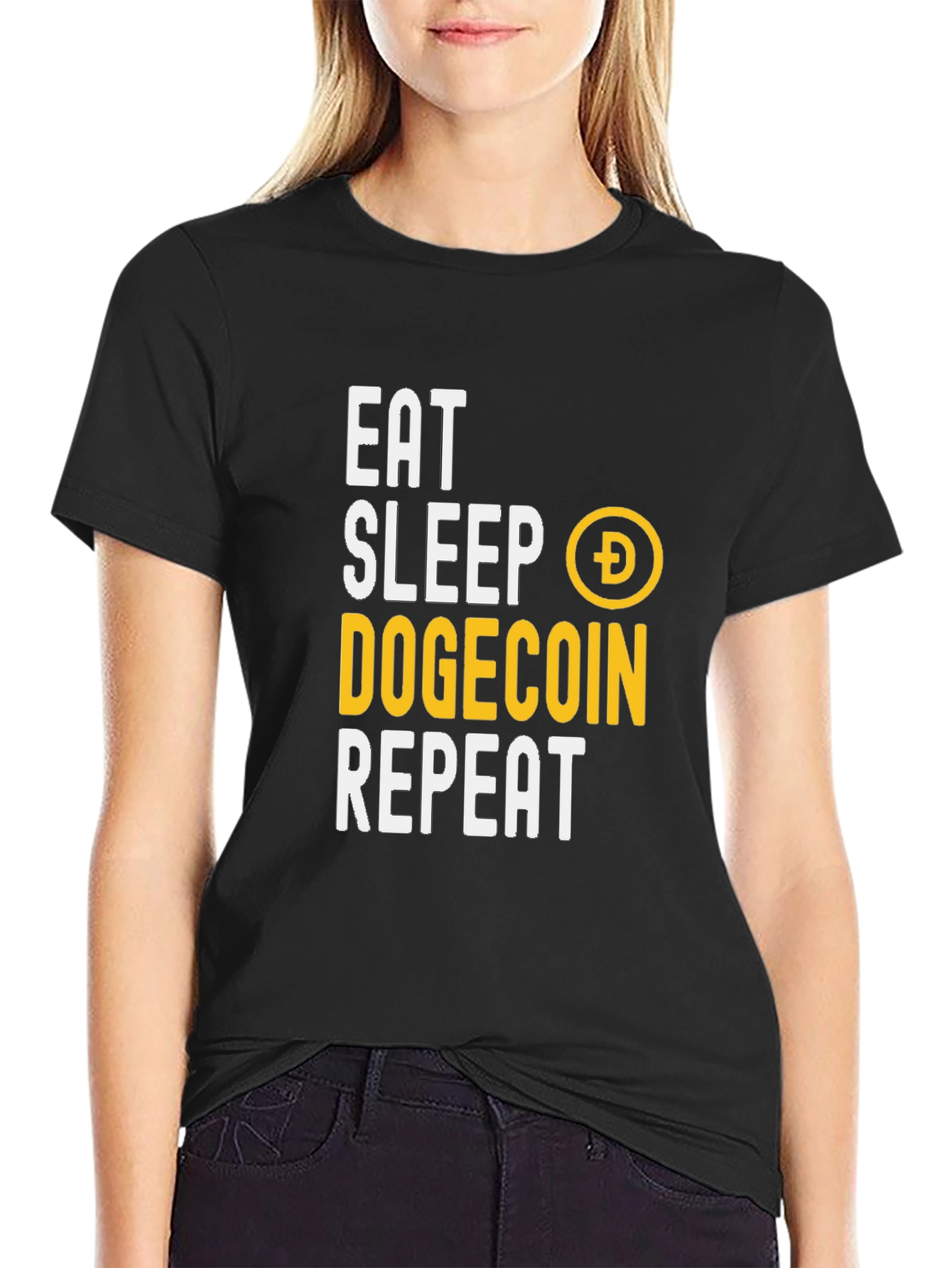 Eat Sleep Dogecoin Repeat Graphic Tee - Crypto Shirt