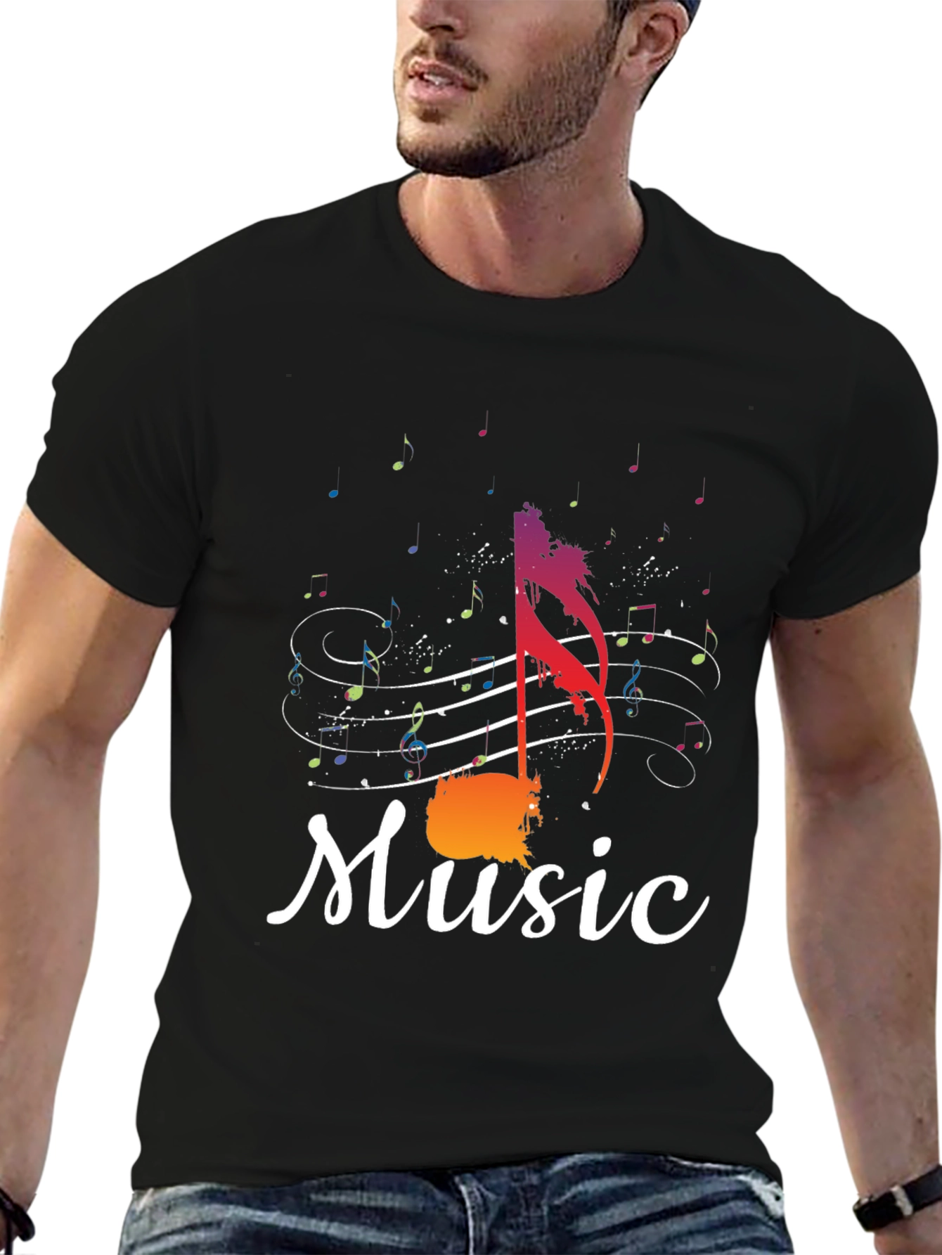 Music Note Graphic Tee - Stylish Mens Black T-Shirt