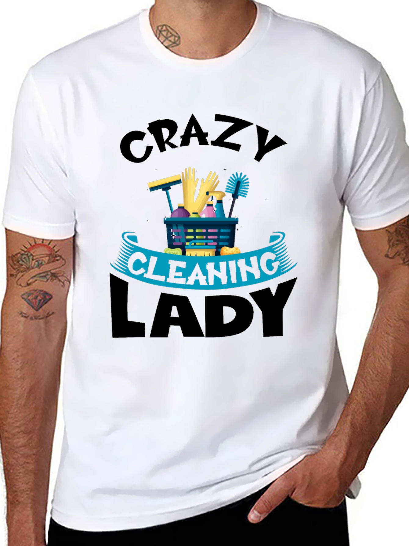 Crazy Cleaning Lady Graphic Tee - Black Crew Neck