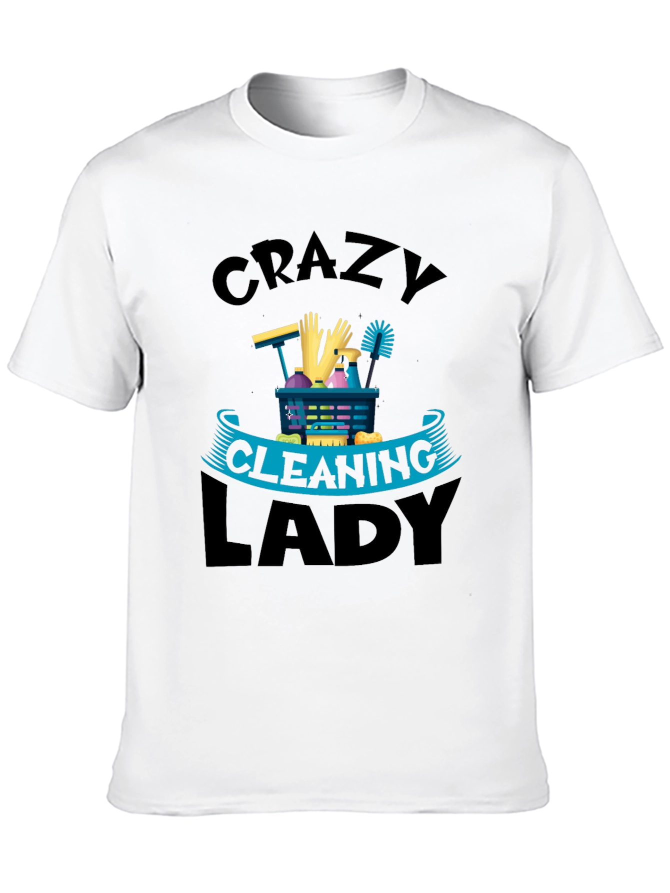 Crazy Cleaning Lady Graphic Tee - Black Crew Neck