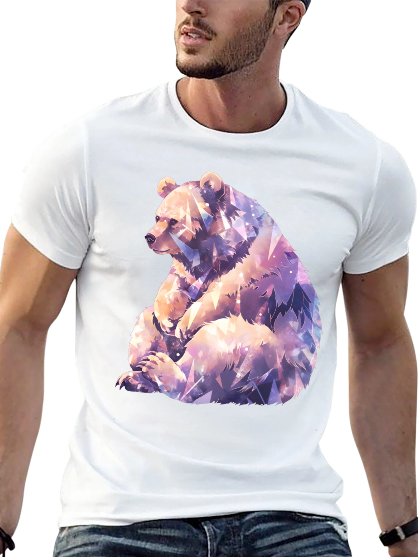 Geometric Bear Graphic Tee - Stylish Mens Black T-Shirt