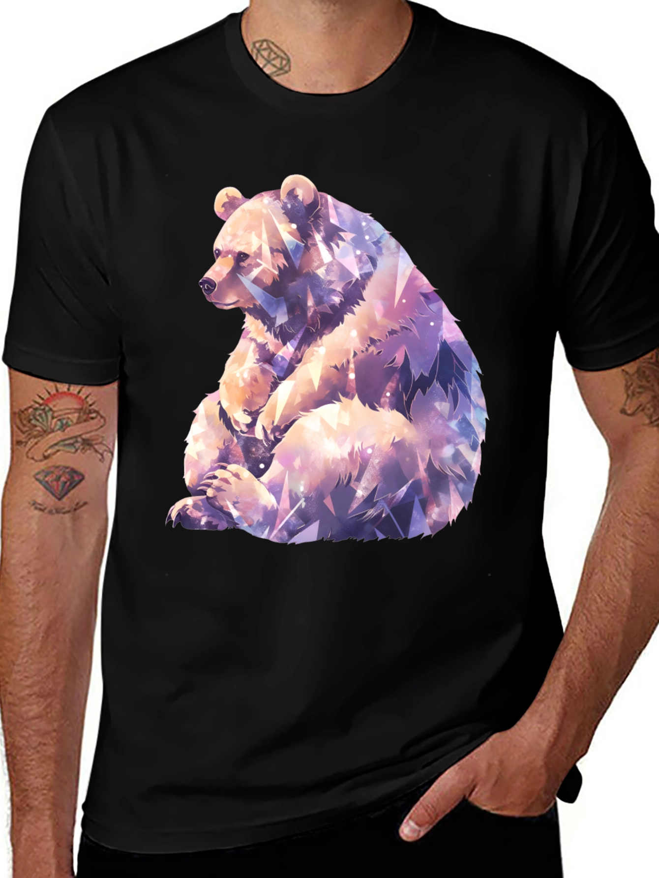 Geometric Bear Graphic Tee - Stylish Mens Black T-Shirt