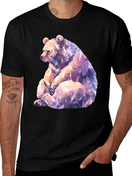 Geometric Bear Graphic Tee - Stylish Mens Black T-Shirt