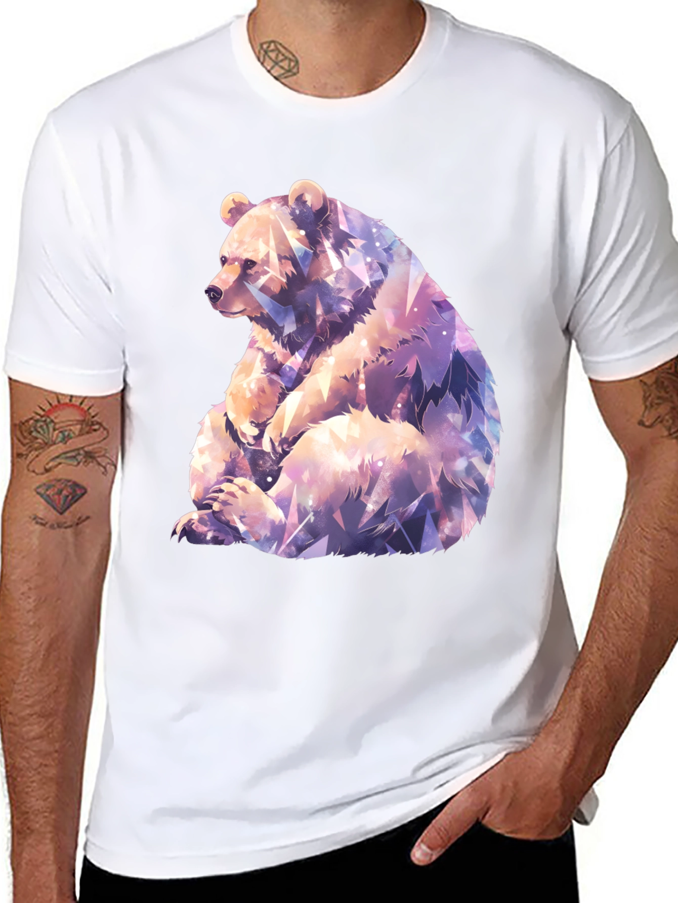 Geometric Bear Graphic Tee - Stylish Mens Black T-Shirt