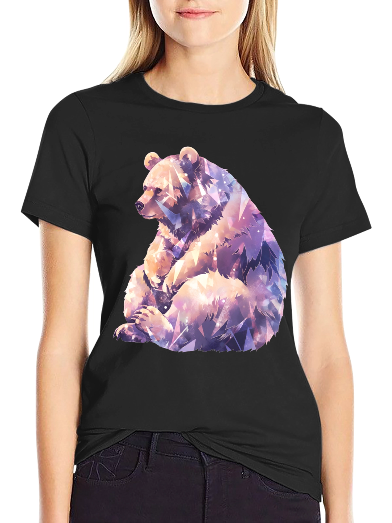 Geometric Bear Graphic Tee - Stylish Mens Black T-Shirt