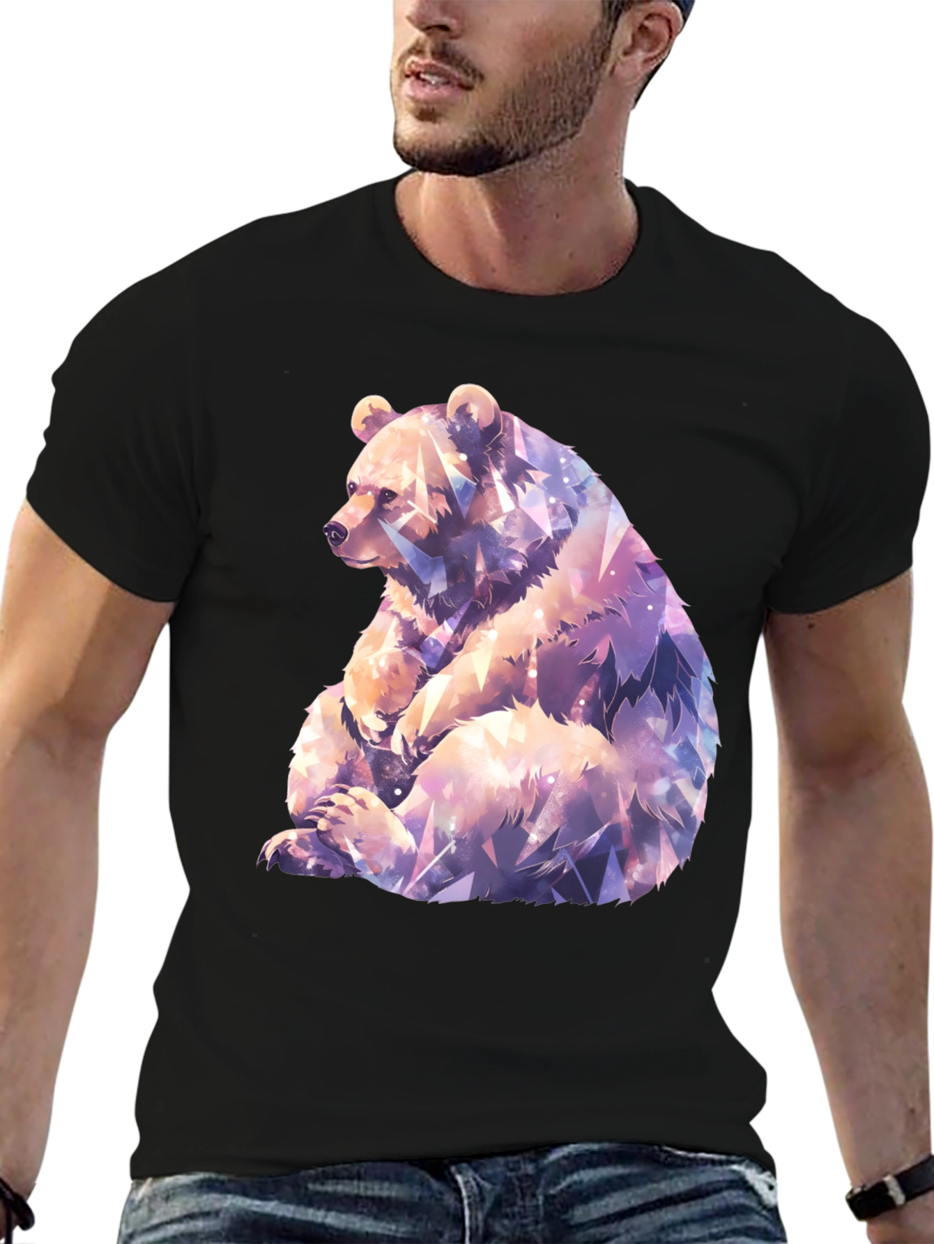 Geometric Bear Graphic Tee - Stylish Mens Black T-Shirt