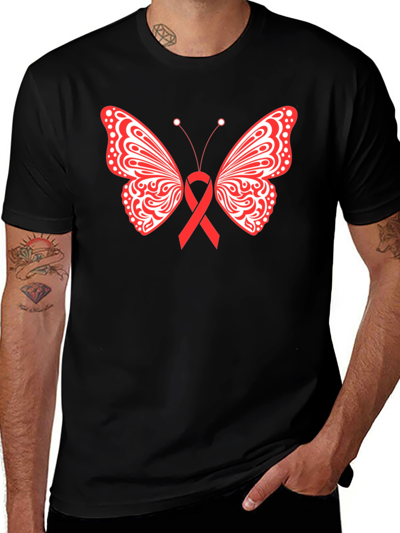 Butterfly Ribbon Graphic Tee - Black