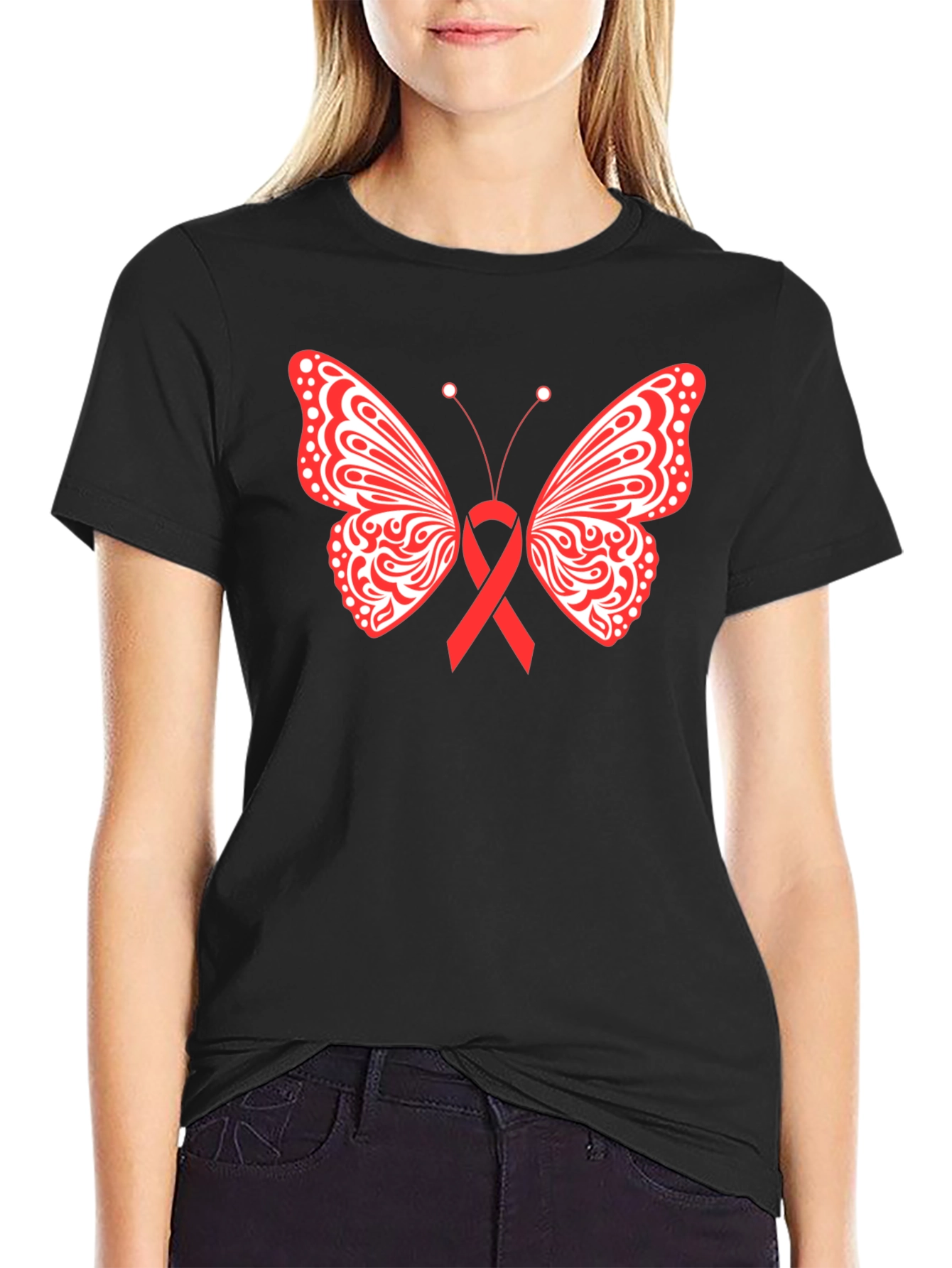 Butterfly Ribbon Graphic Tee - Black