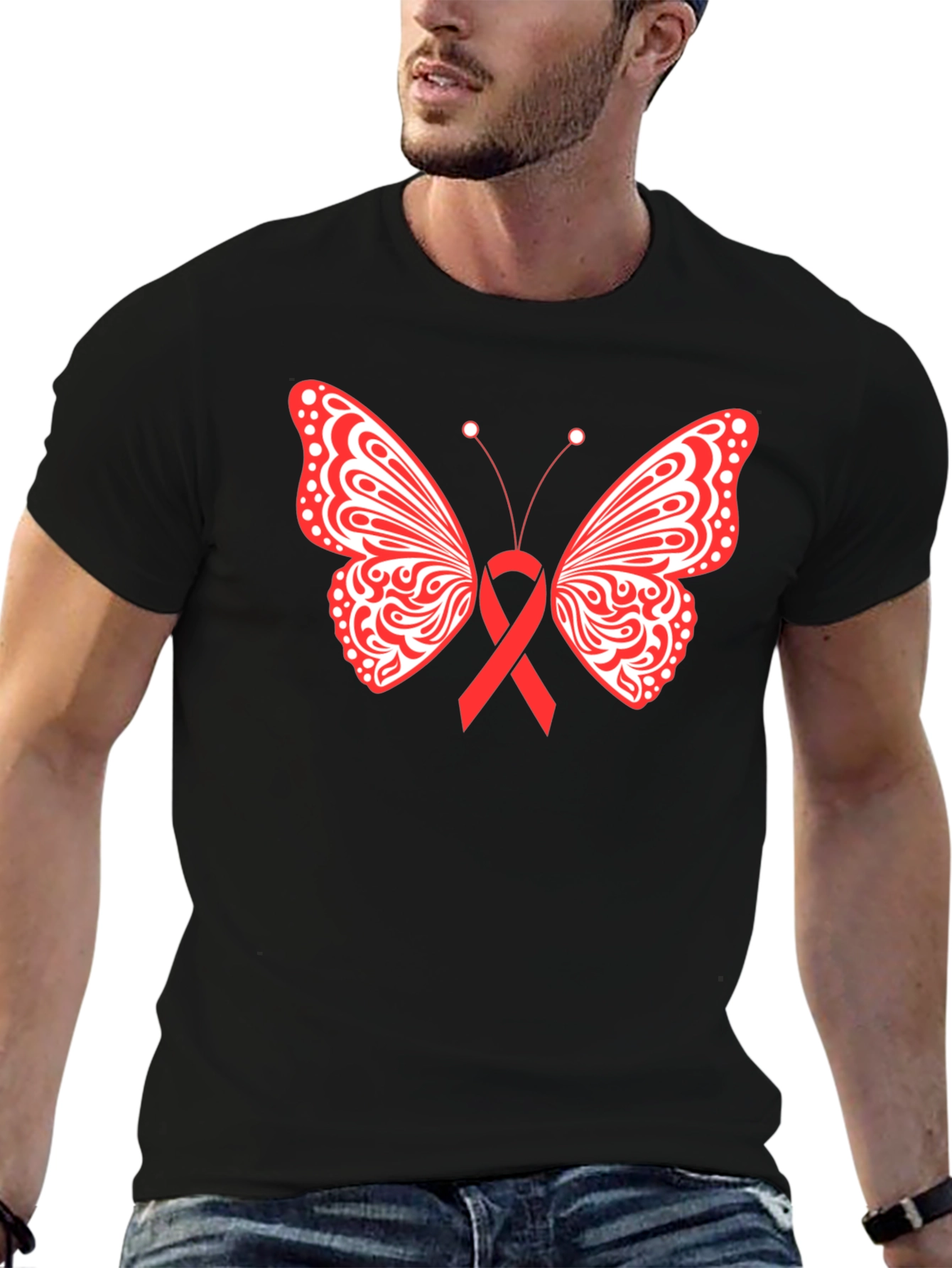 Butterfly Ribbon Graphic Tee - Black