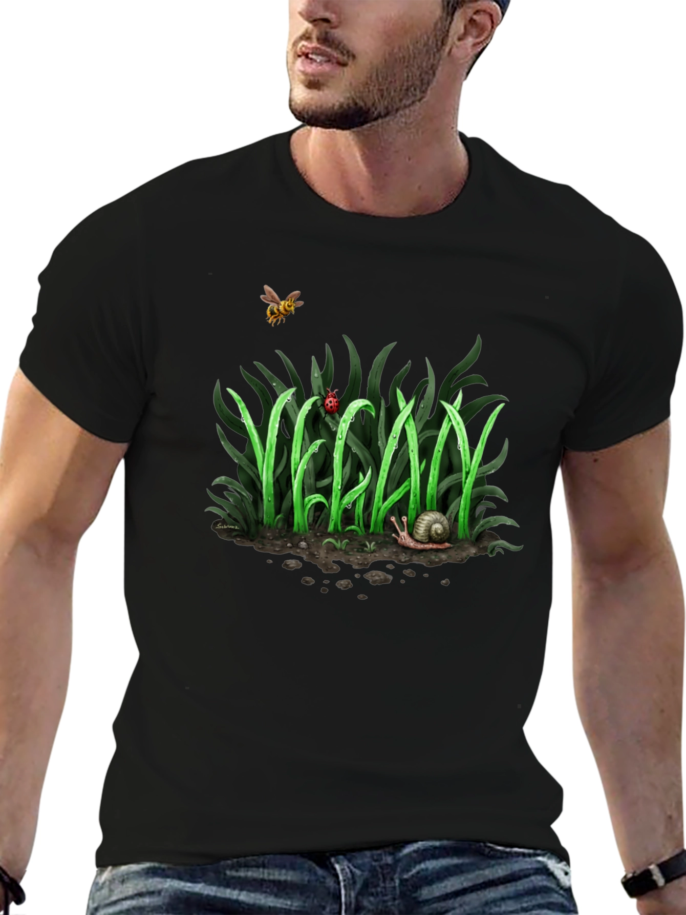 Vegan Nature Graphic T-Shirt - Black Crew Neck Tee
