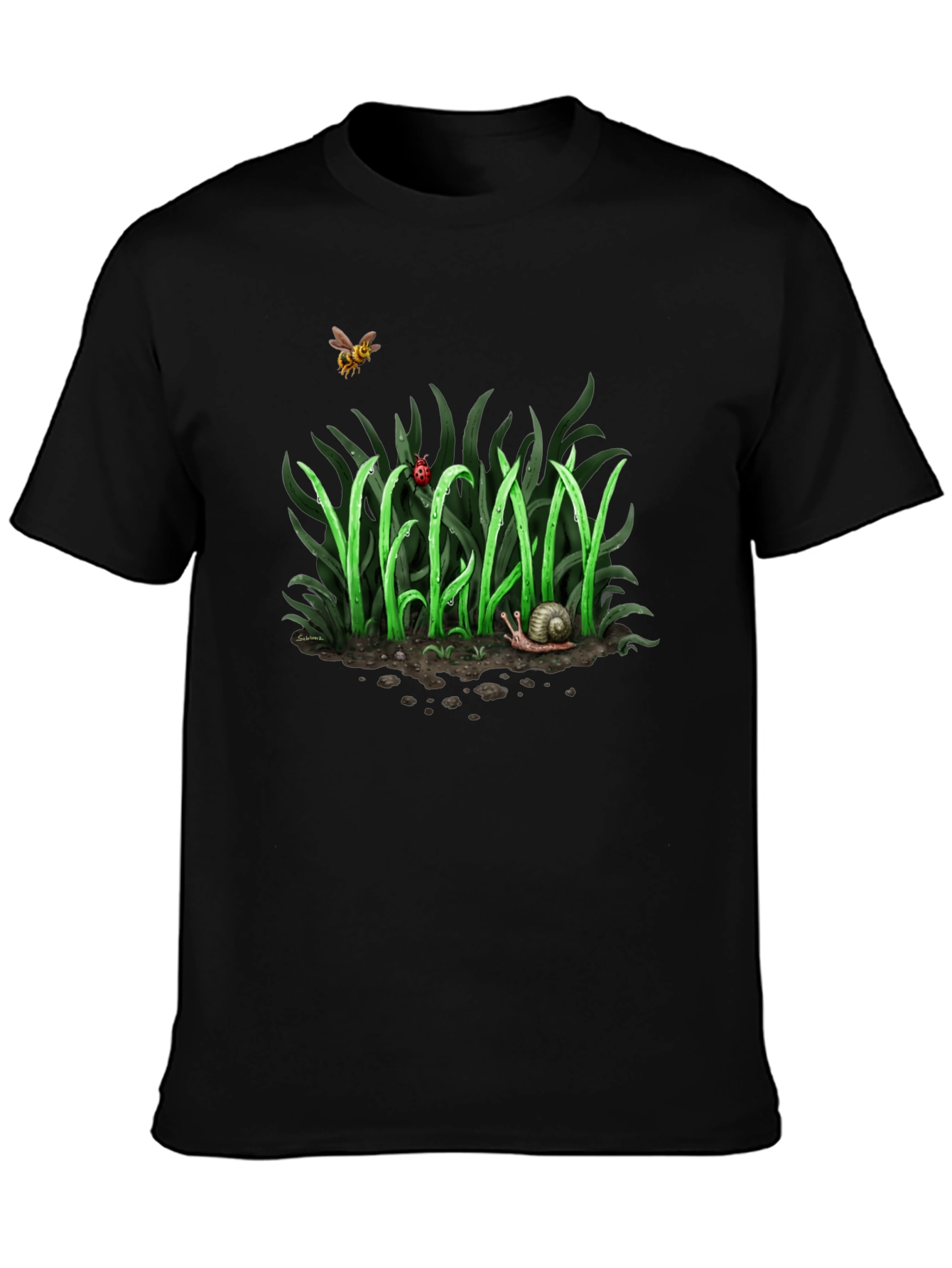 Vegan Nature Graphic T-Shirt - Black Crew Neck Tee