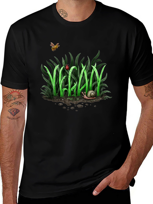 Vegan Nature Graphic T-Shirt - Black Crew Neck Tee