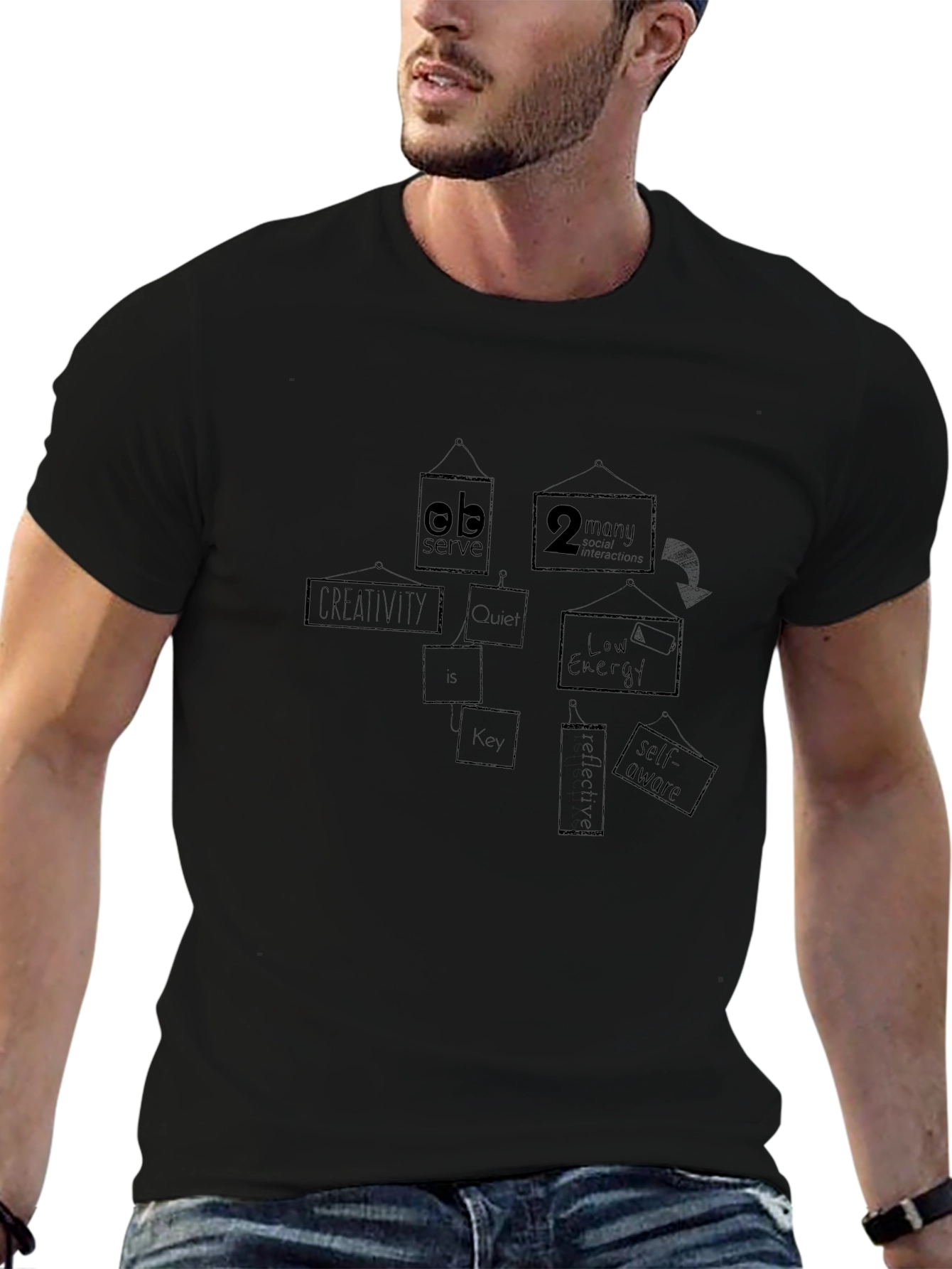 Abstract Frame Design T-Shirt - Black
