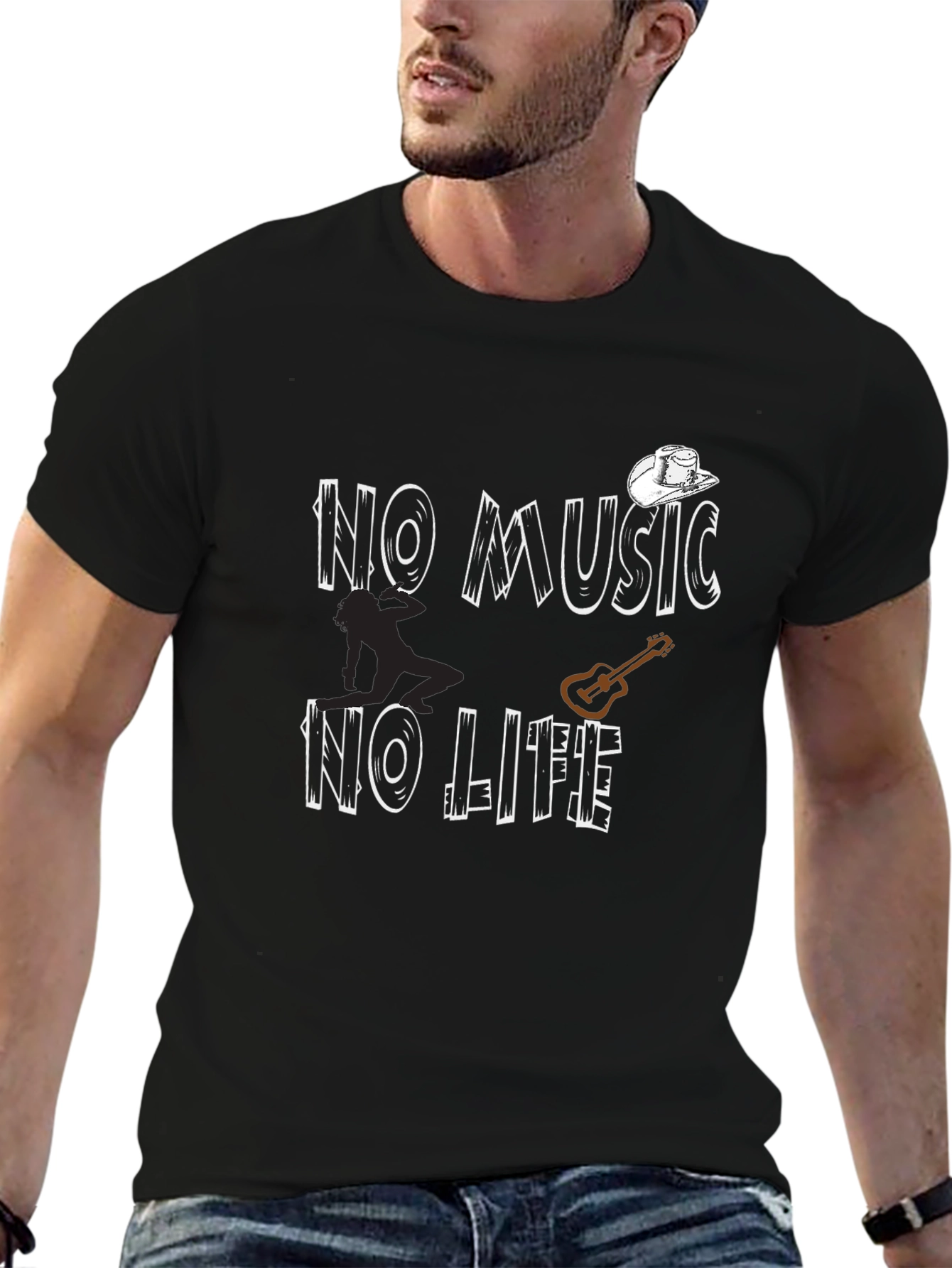 No Music No Life Graphic Tee - Black