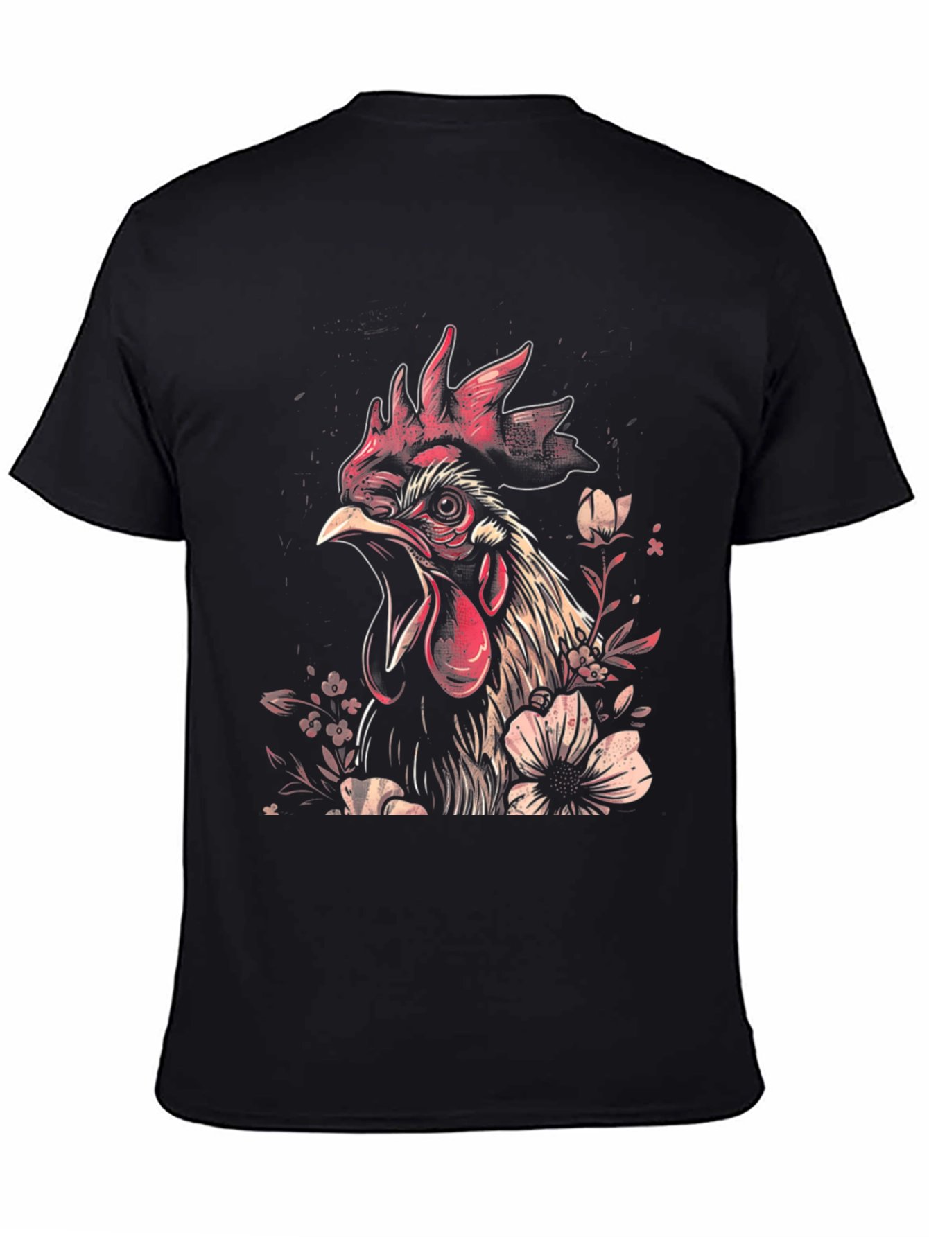 Floral Rooster Graphic Tee - Black